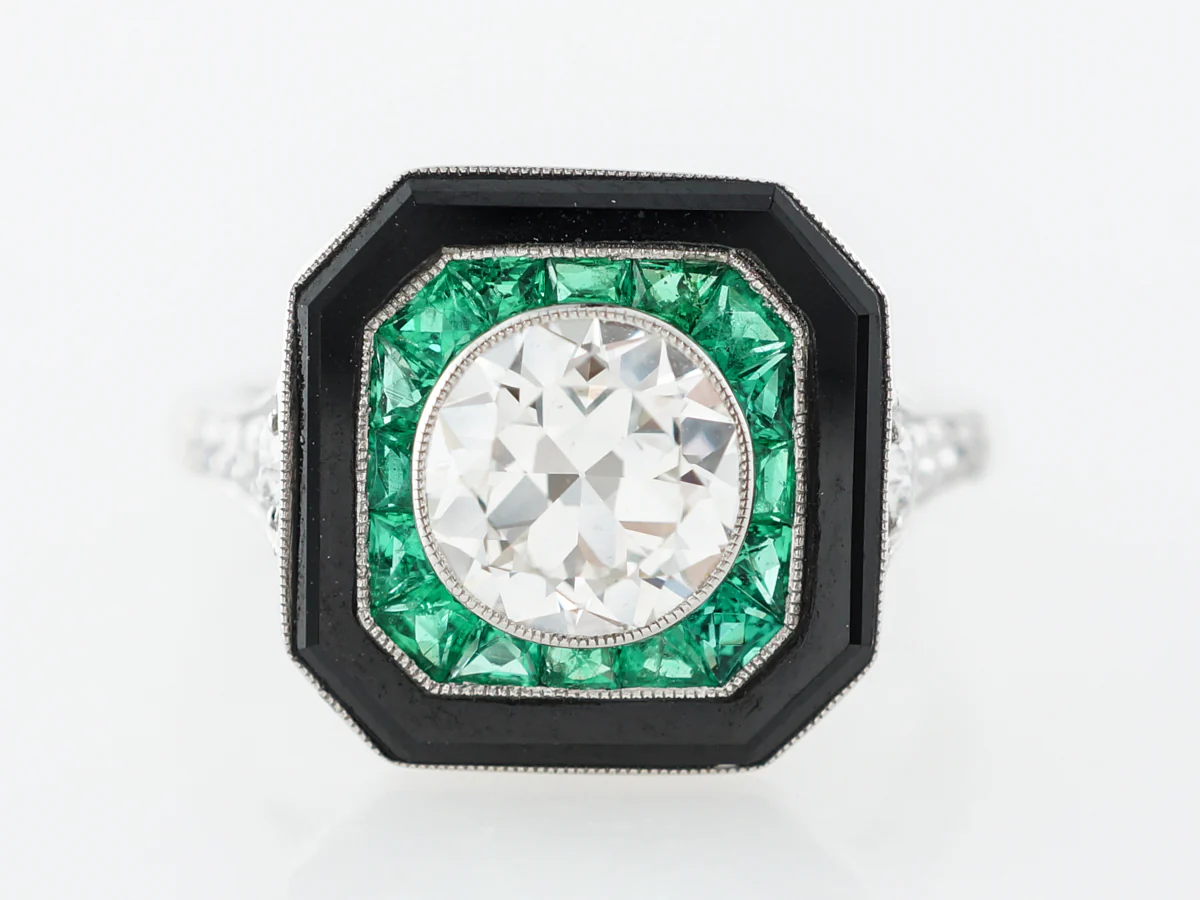 1 Carat Diamond w/ Onyx & Emerald Cocktail Ring in Platinum