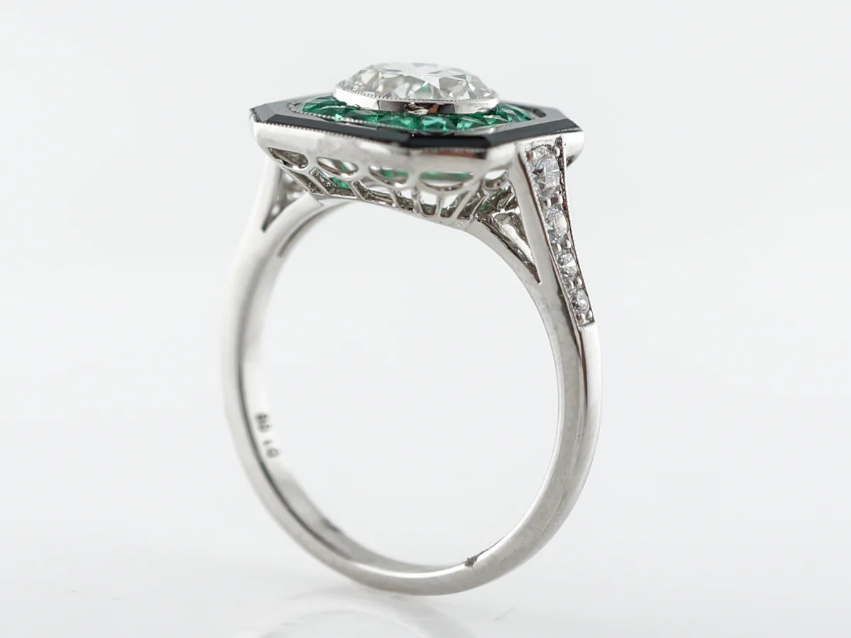 1 Carat Diamond w/ Onyx & Emerald Cocktail Ring in Platinum - Image 5