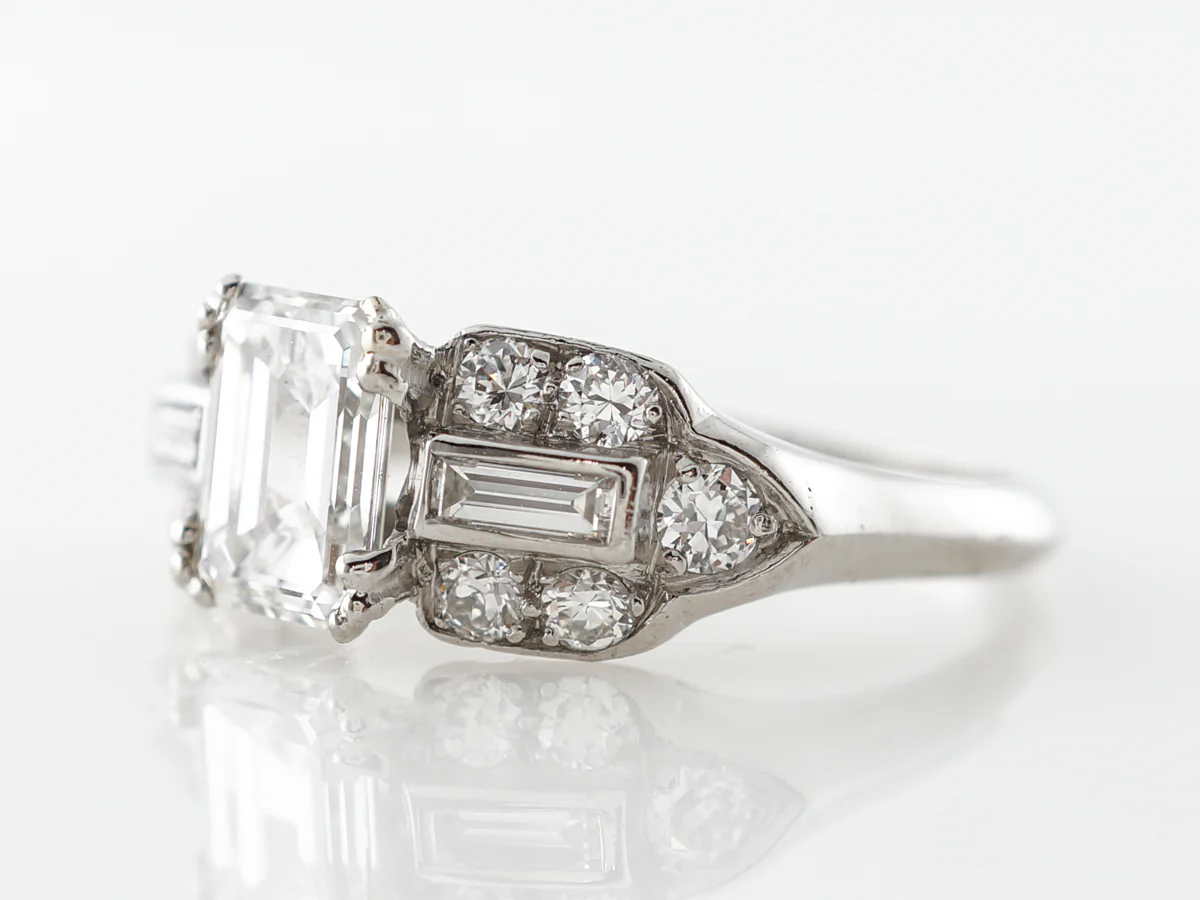 1 Carat Emerald Cut Diamond Art Deco Engagement Ring Platinum - Image 2
