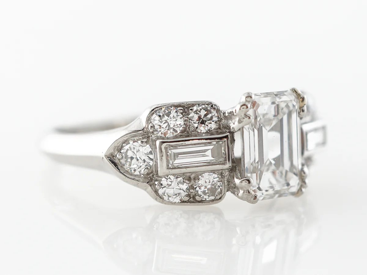1 Carat Emerald Cut Diamond Art Deco Engagement Ring Platinum - Image 3