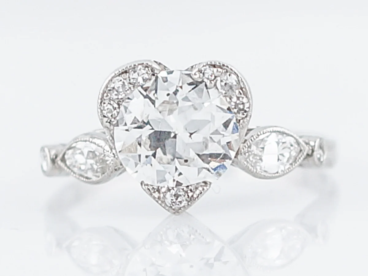1 Carat Heart Shaped Vintage Engagement Ring in Platinum