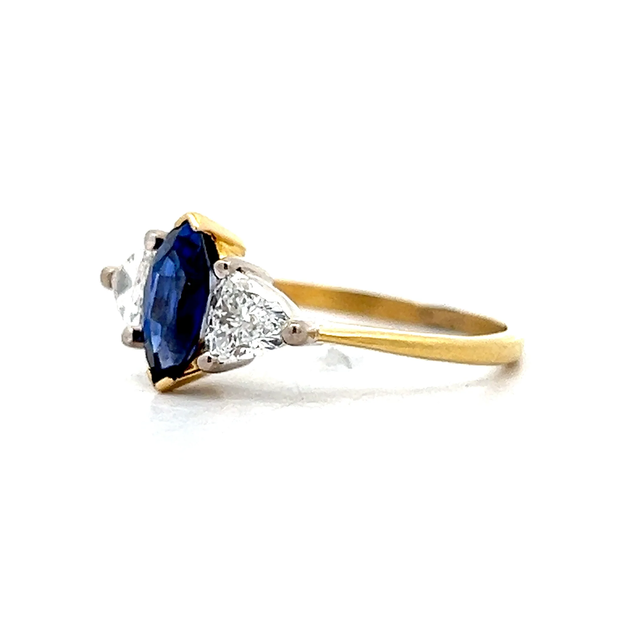 1 Carat Marquise Sapphire & Diamond Engagement Ring 18k - Image 2