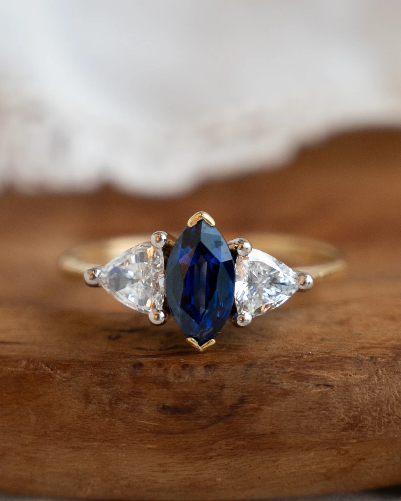 1 Carat Marquise Sapphire & Diamond Engagement Ring 18k - Image 6