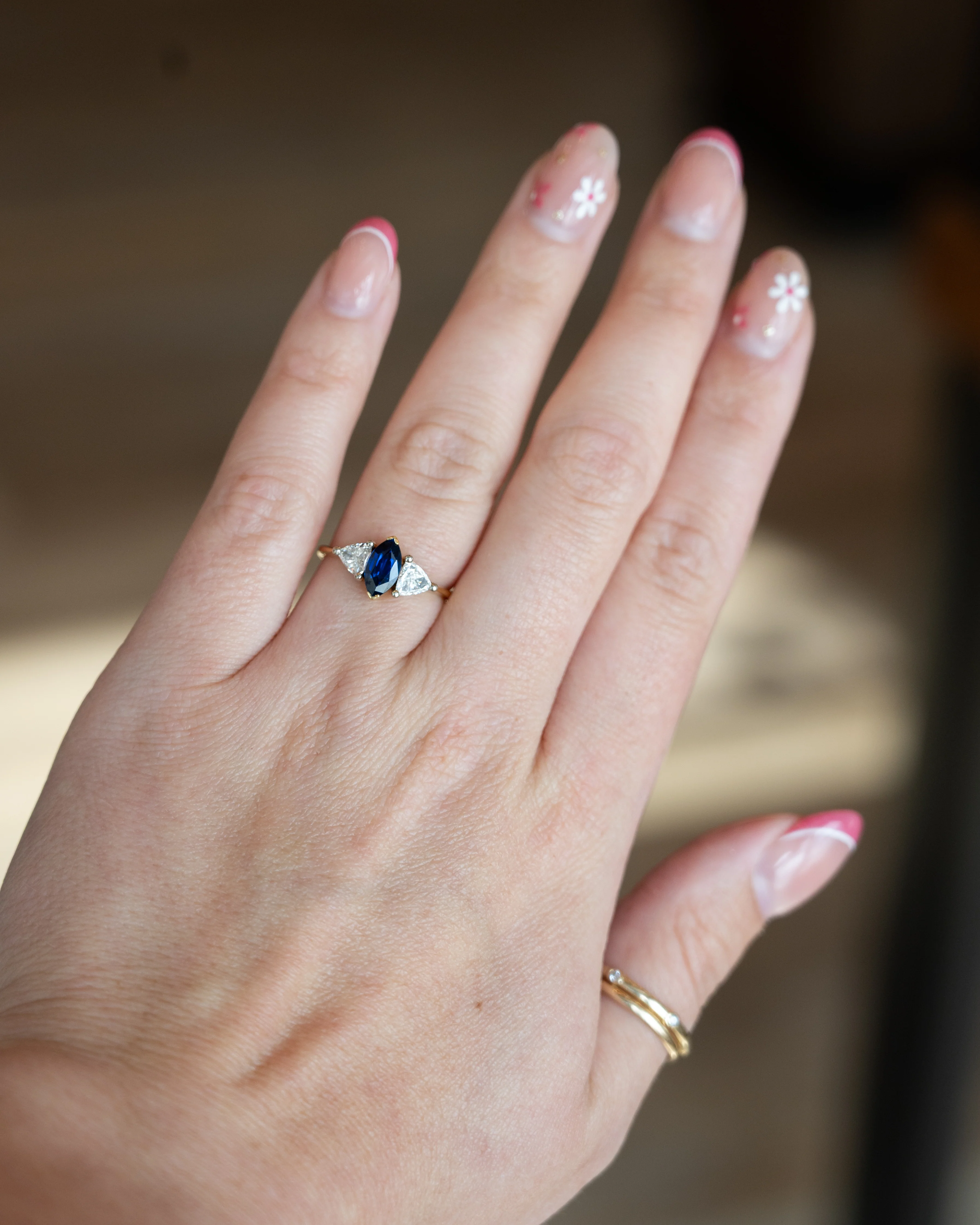 1 Carat Marquise Sapphire & Diamond Engagement Ring 18k - Image 7