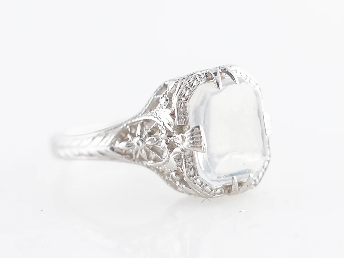 1 Carat Moonstone Filigree Cocktail Ring 14k - Image 3