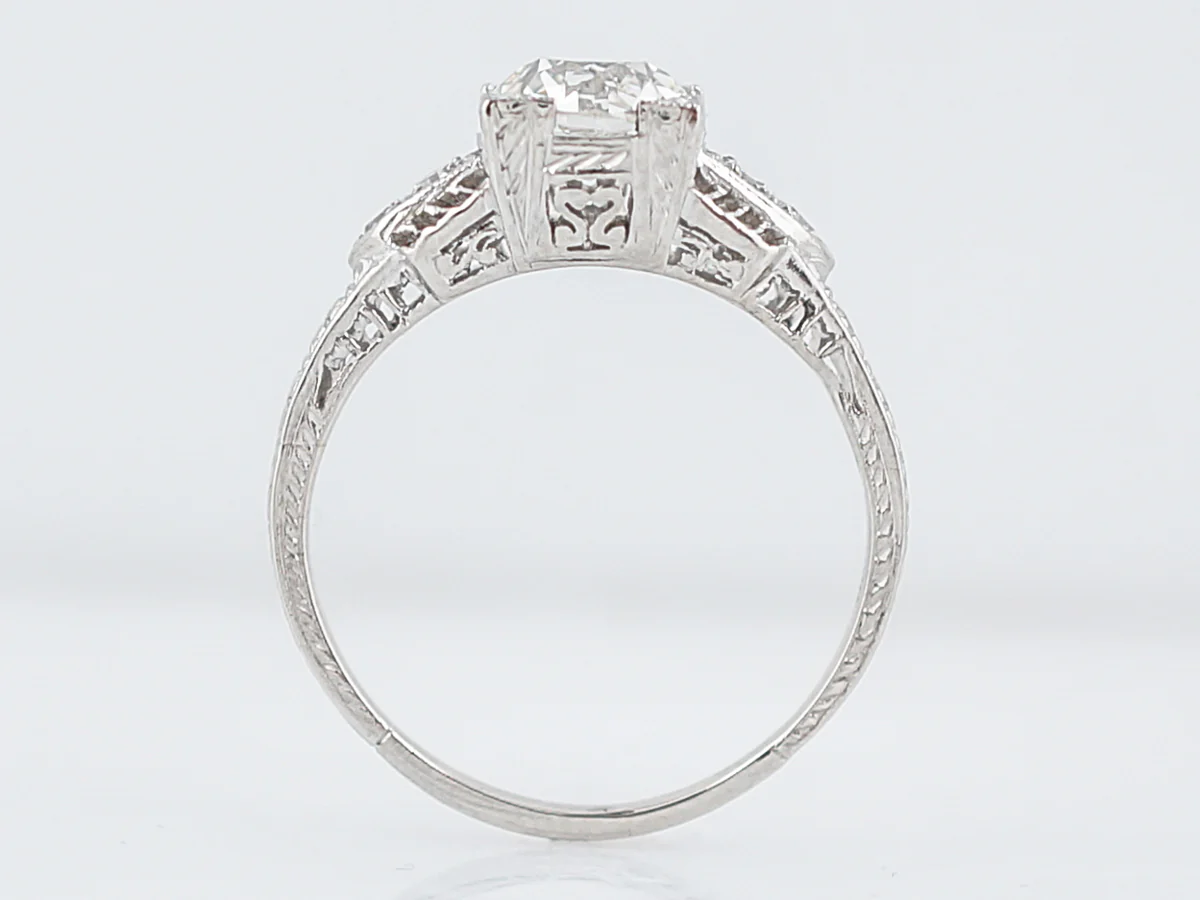 1 Carat Old Mine Cut Art Deco Diamond Ring in Platinum - Image 4