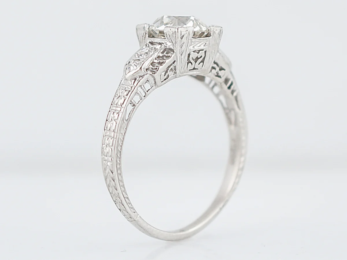 1 Carat Old Mine Cut Art Deco Diamond Ring in Platinum - Image 5
