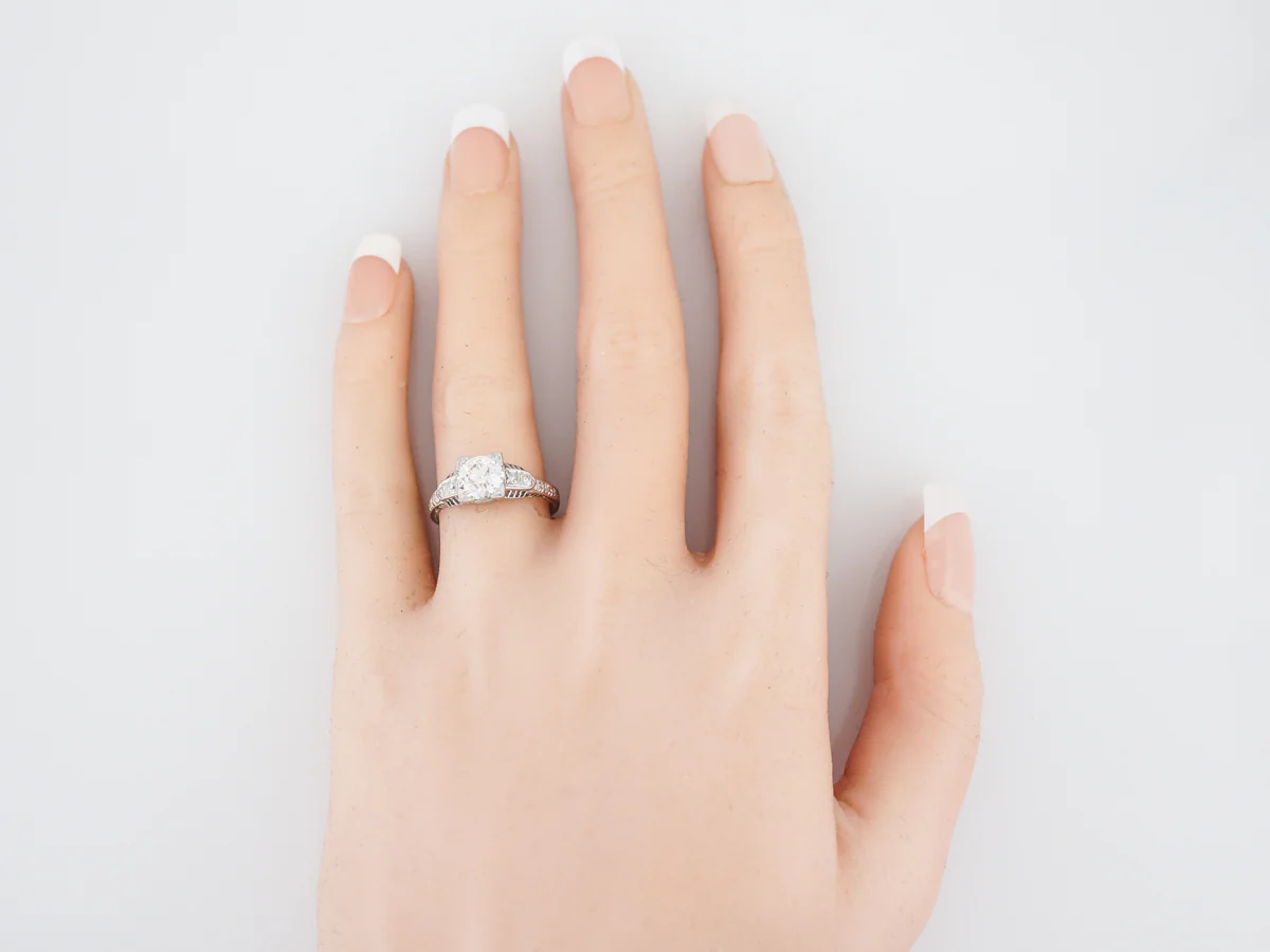 1 Carat Old Mine Cut Art Deco Diamond Ring in Platinum - Image 6