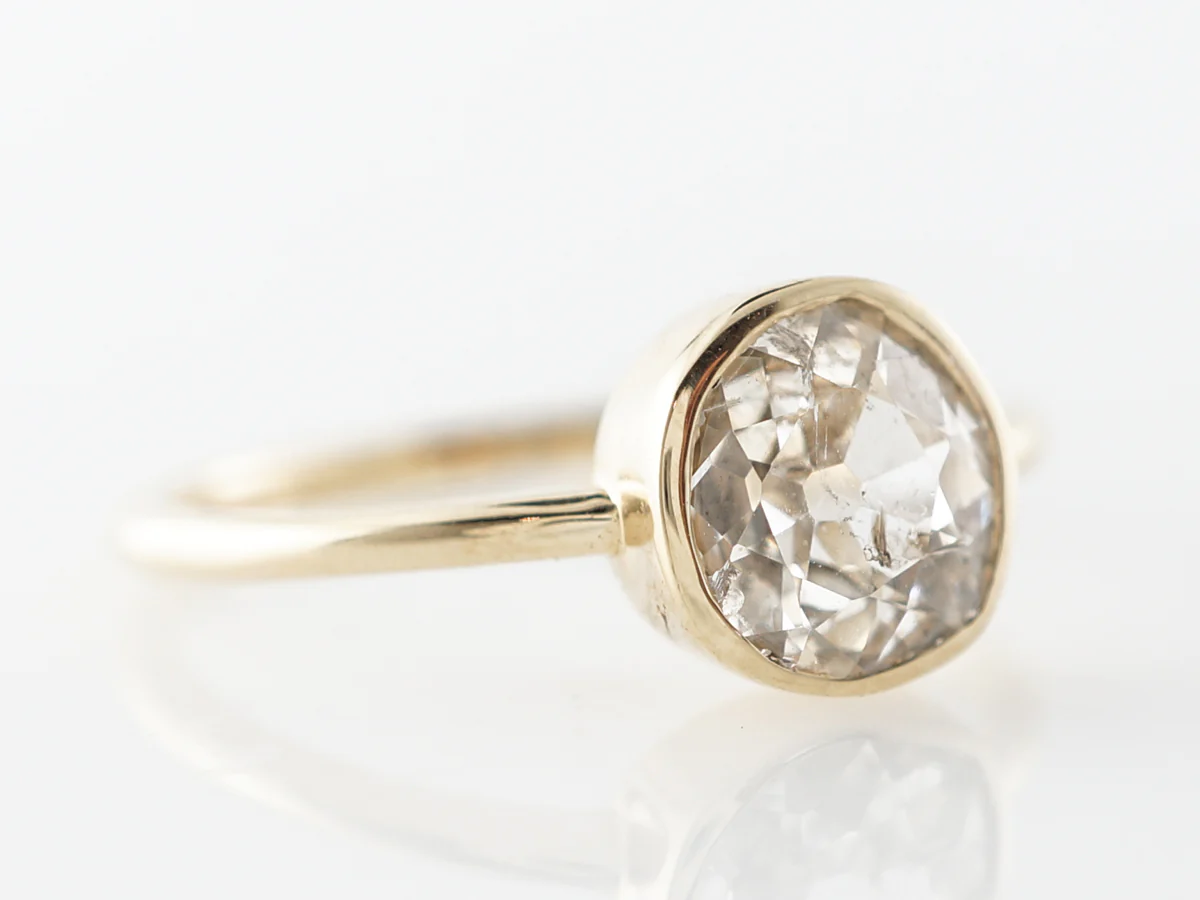 1 Carat Old Mine Cut Diamond Solitaire Yellow Gold Engagement Ring - Image 3