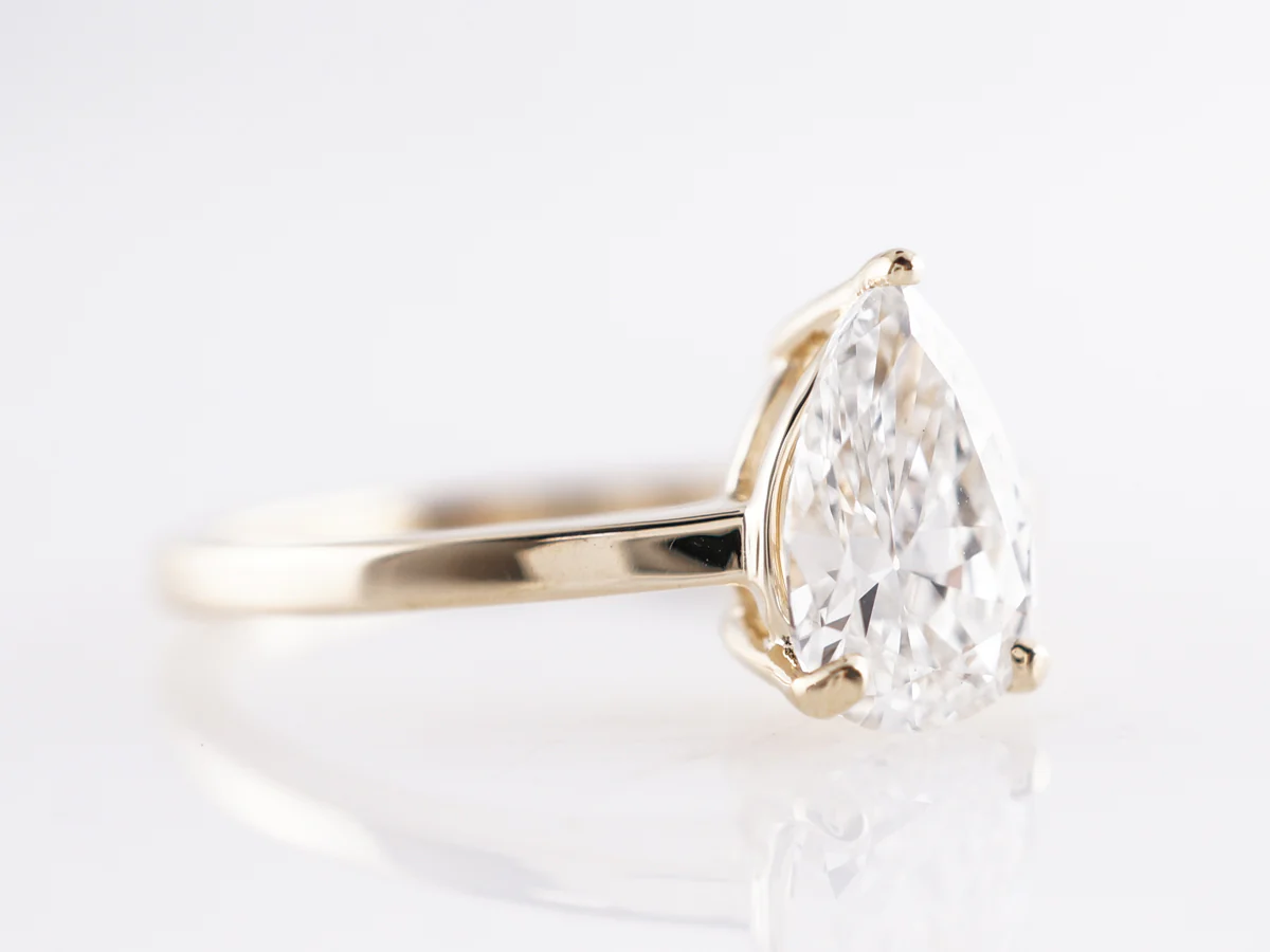 1 Carat Pear Diamond Engagement Ring 14k Yellow Gold - Image 3