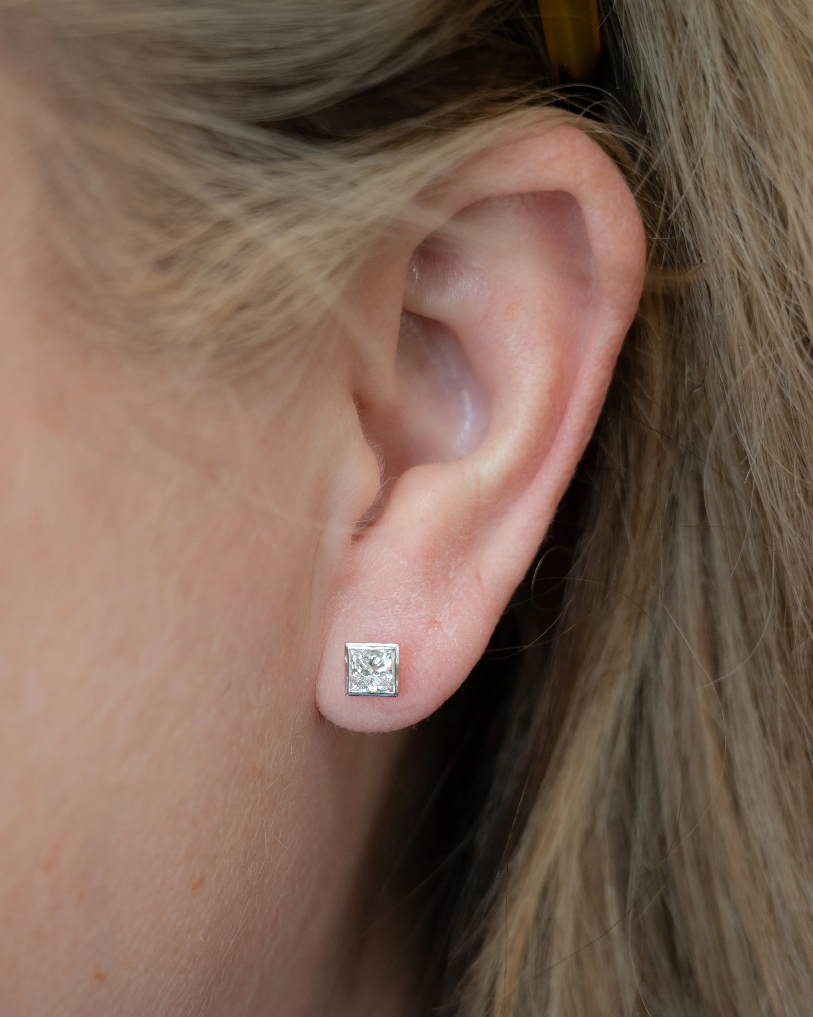 1 Carat Princess Cut Diamond Stud Earrings in 14k - Image 6