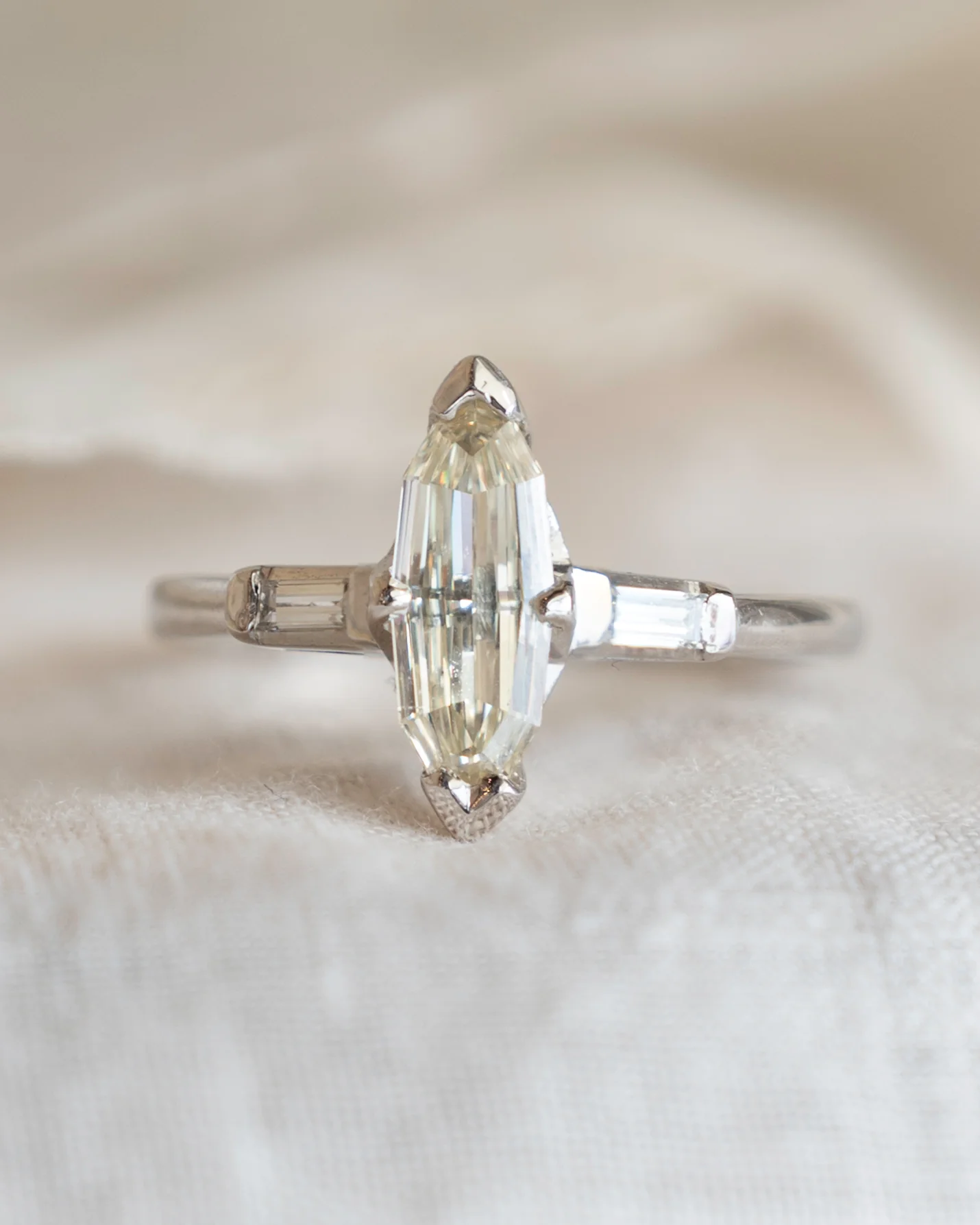 1 Carat Vintage Marquise Diamond Engagement Ring Platinum - Image 6