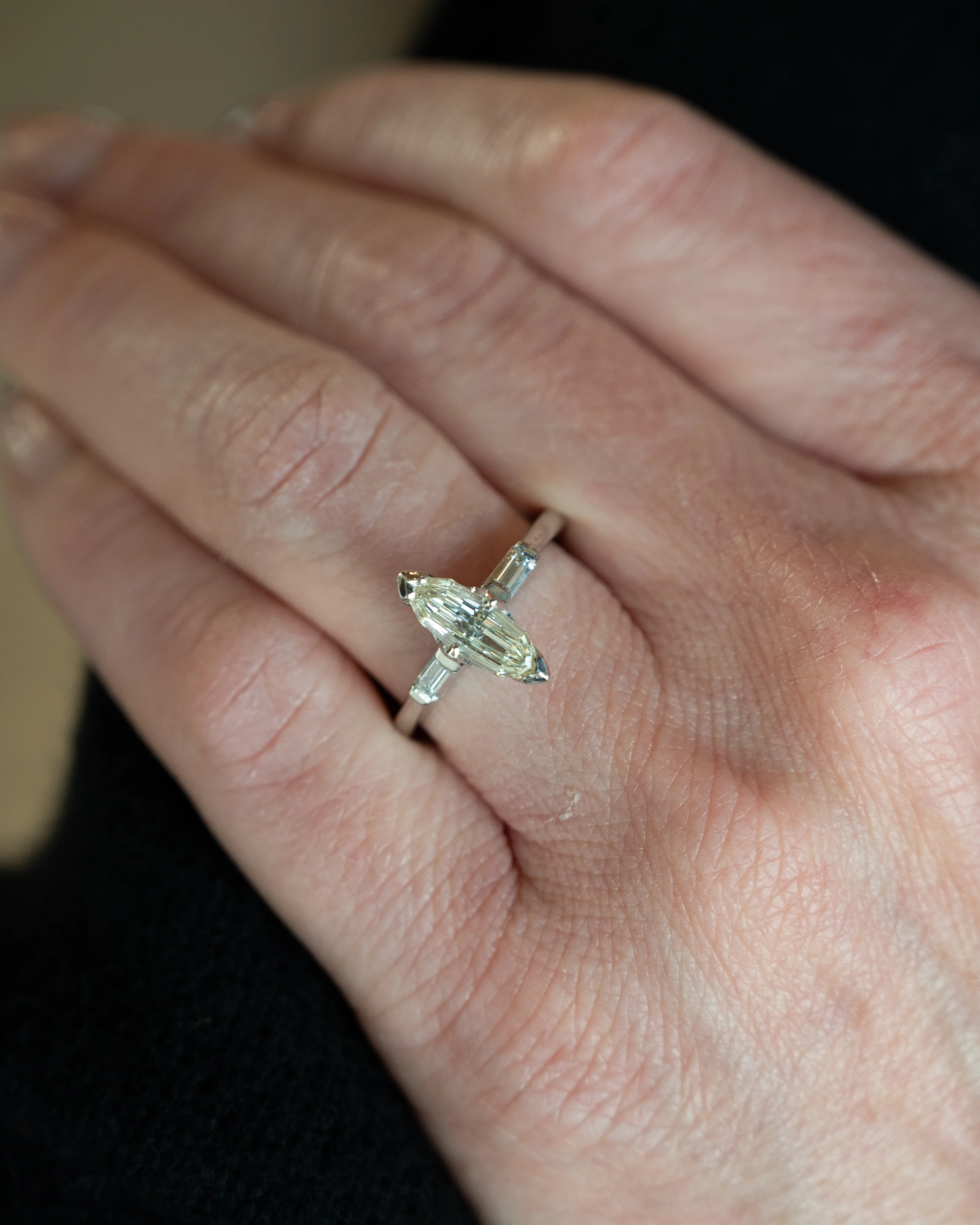 1 Carat Vintage Marquise Diamond Engagement Ring Platinum - Image 7