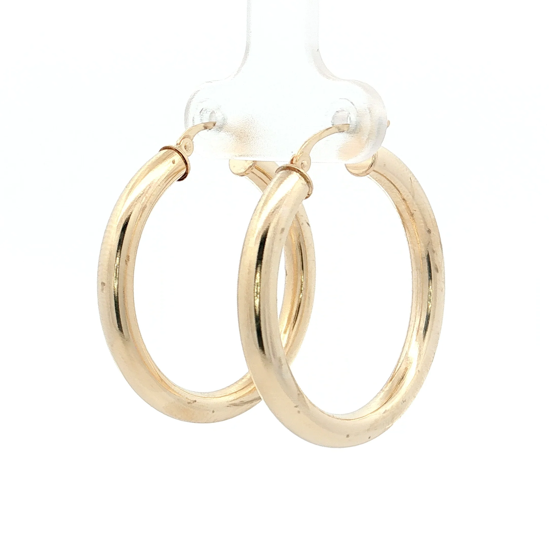1" Hollow Tube Hoop Earrings 14k Yellow Gold - Image 2
