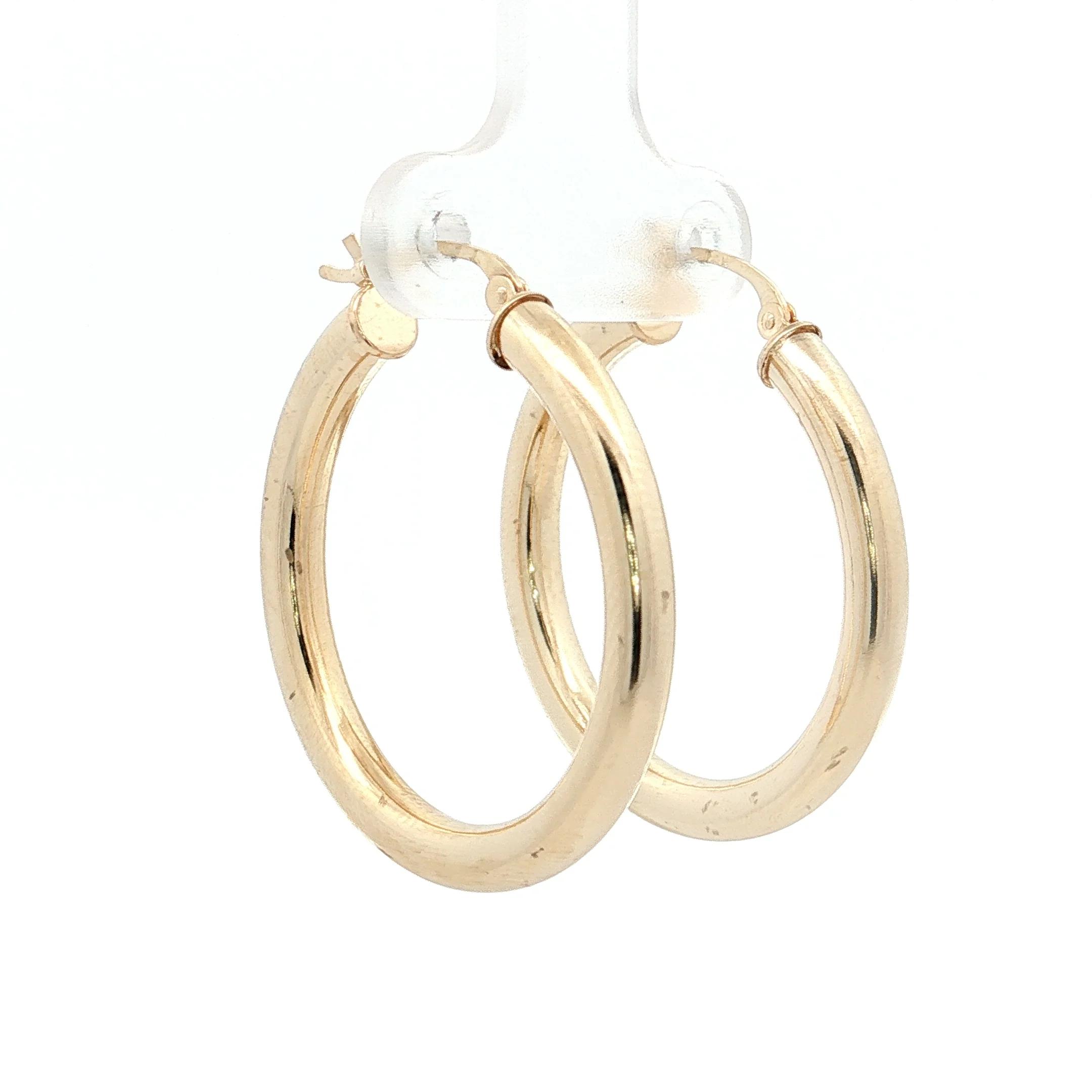 1" Hollow Tube Hoop Earrings 14k Yellow Gold - Image 3