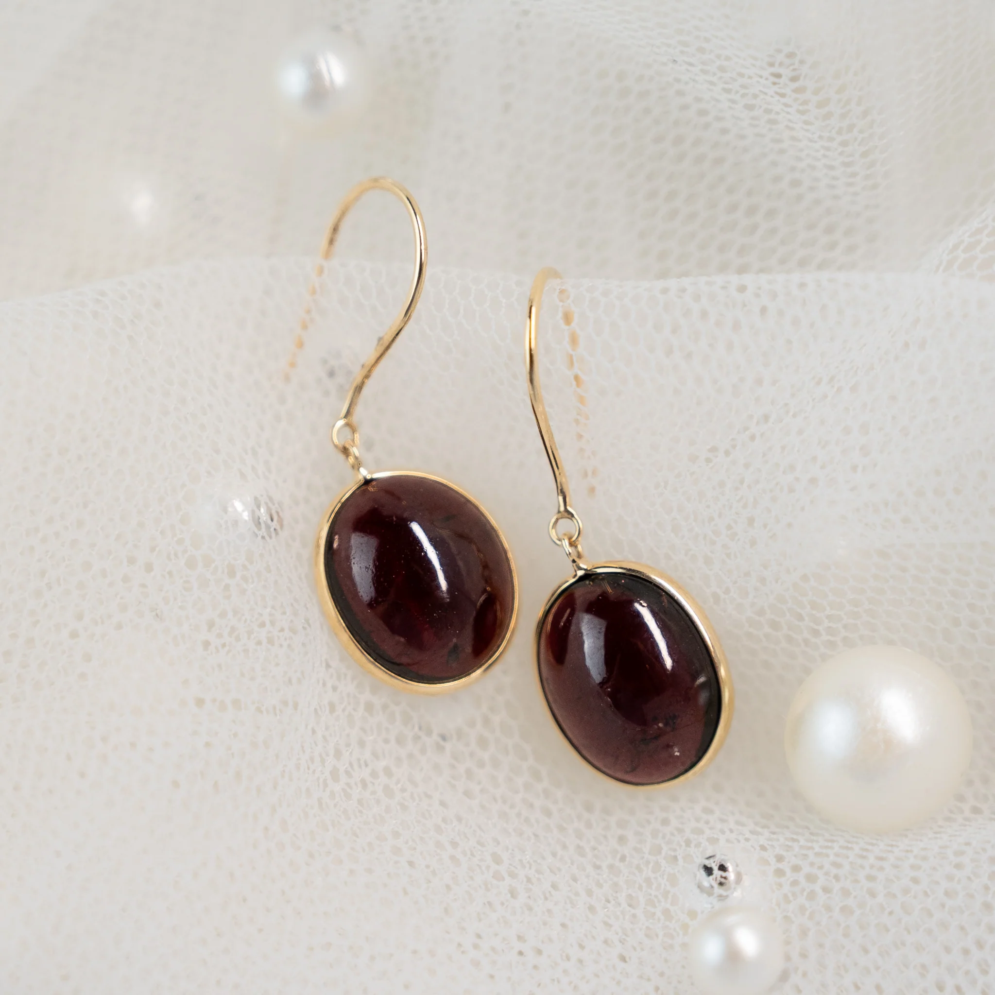 10.40 Cabochon Garnet Drop Earrings in 14k - Image 4
