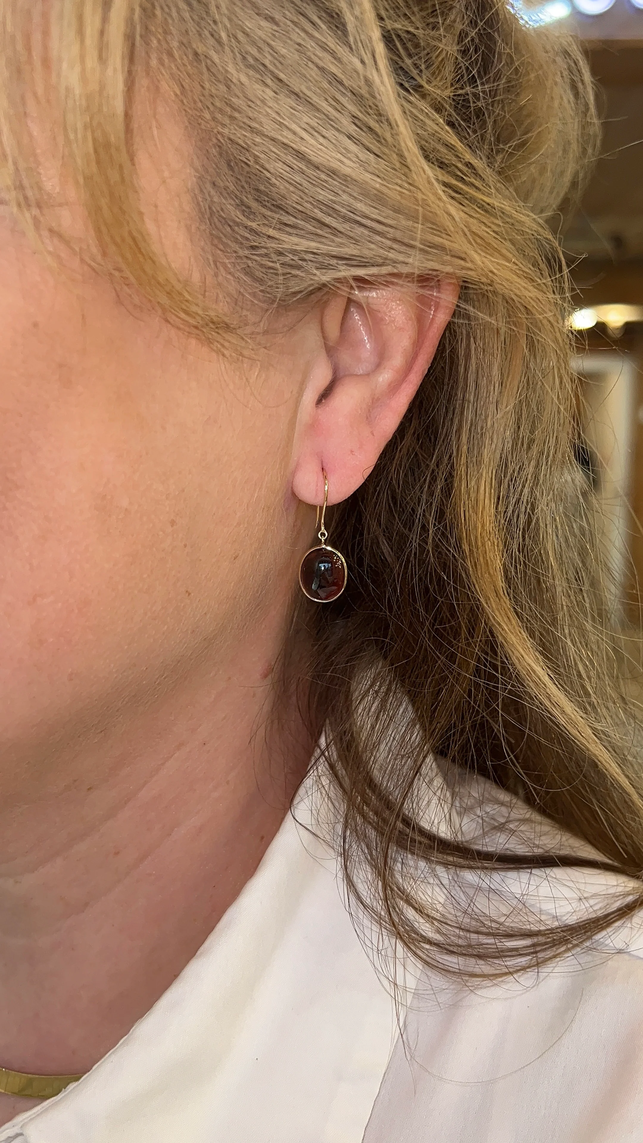 10.40 Cabochon Garnet Drop Earrings in 14k - Image 5