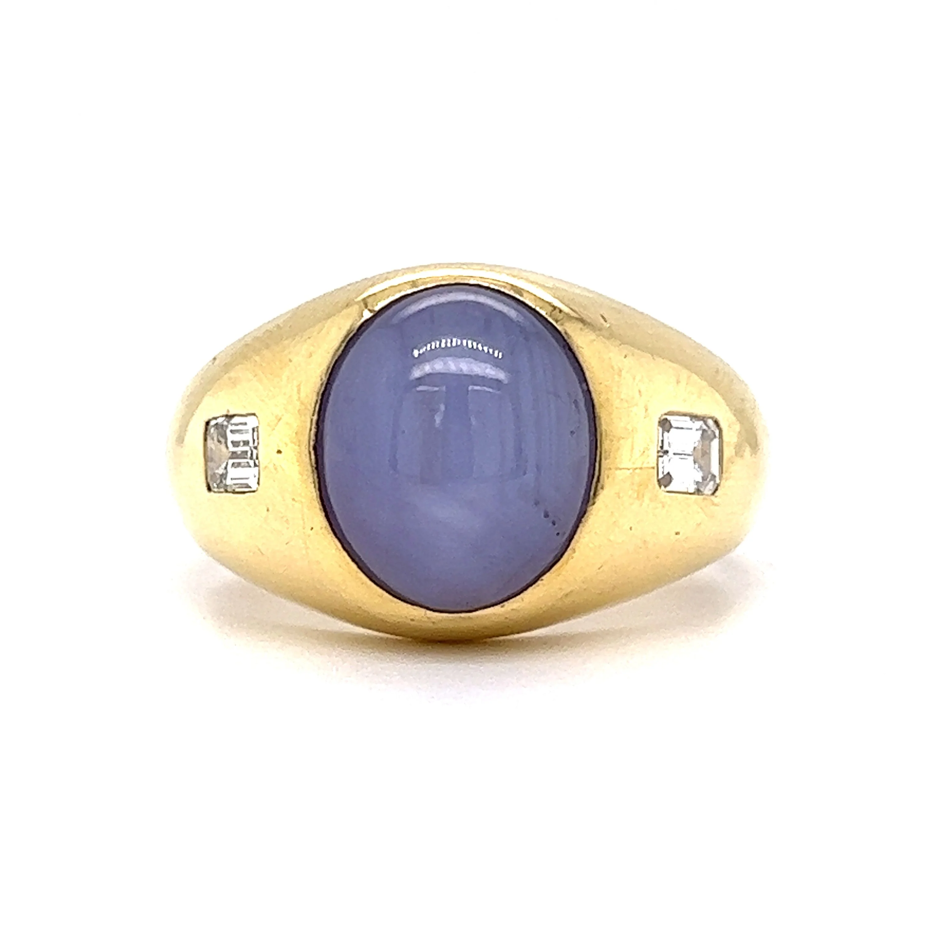 10.90 Star Sapphire & Diamond Men's Ring in 18K Yellow Gold
