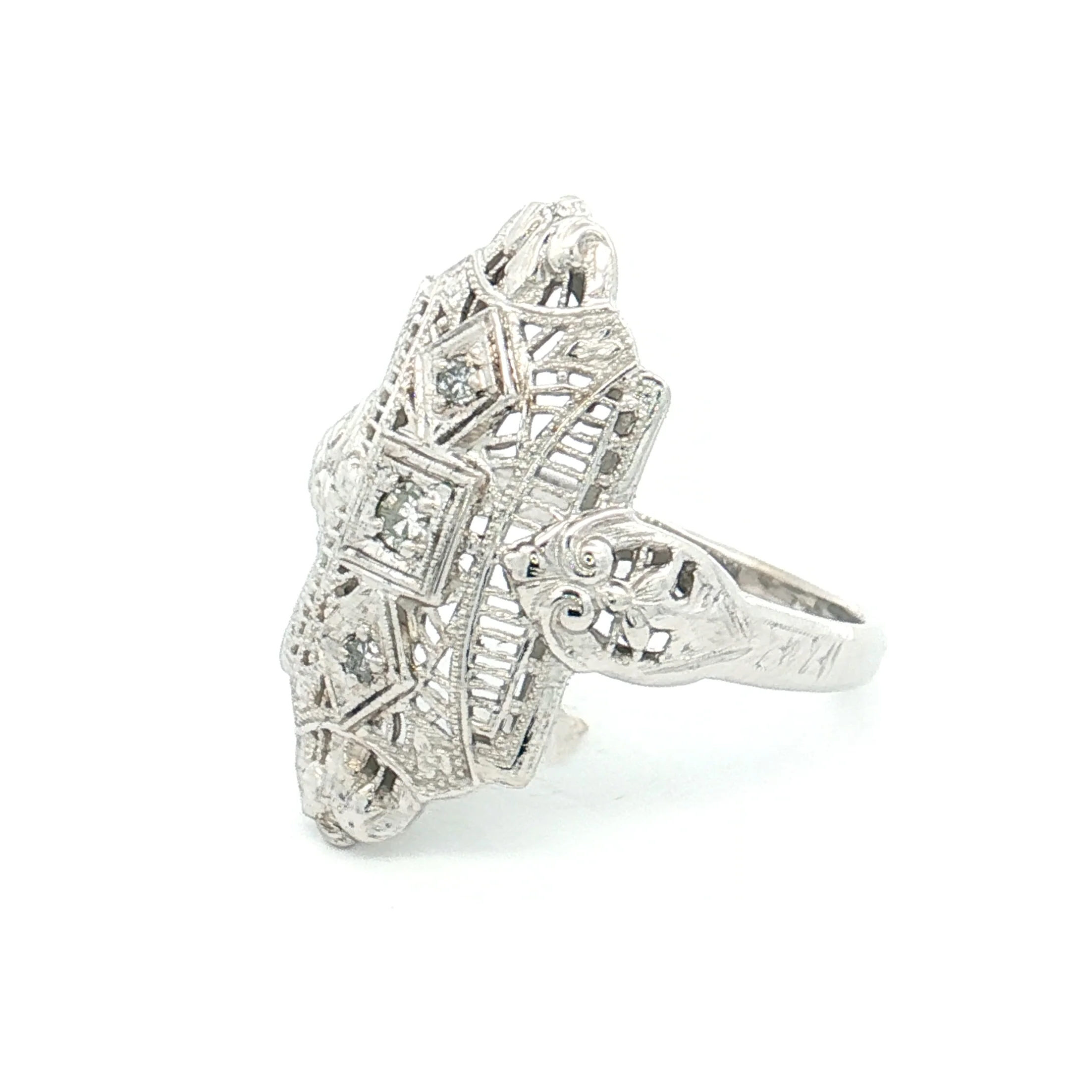 .10 Antique Deco Diamond Navette Cocktail Ring 18k - Image 2