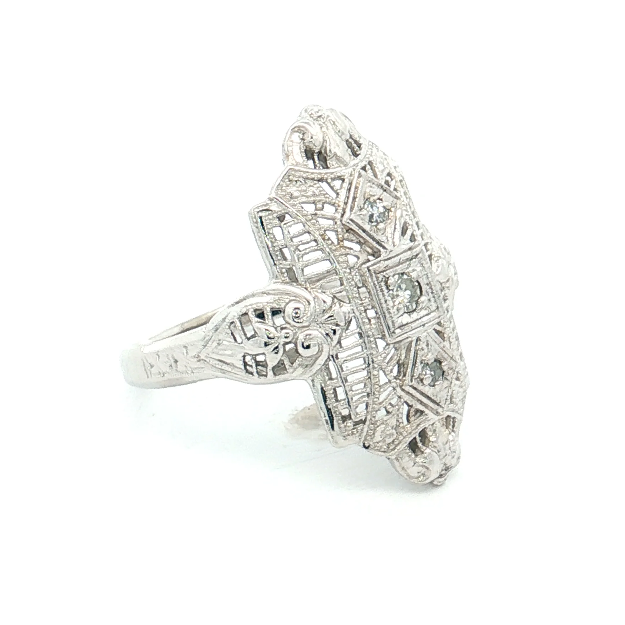 .10 Antique Deco Diamond Navette Cocktail Ring 18k - Image 3