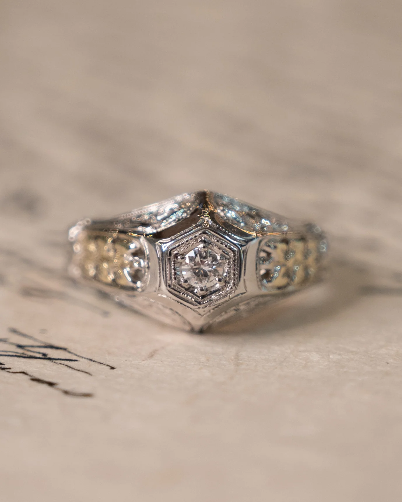 .10 Art Deco Two-Tone Engagement Ring 18k - Image 6