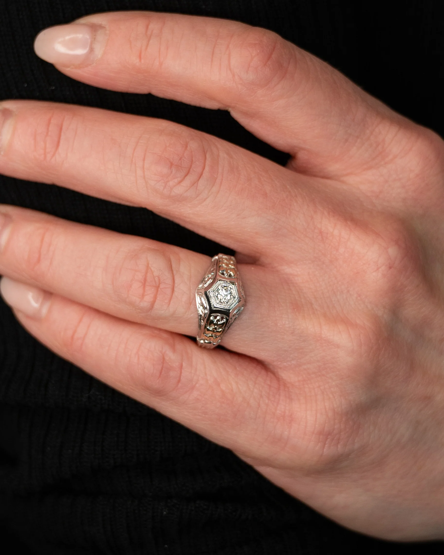 .10 Art Deco Two-Tone Engagement Ring 18k - Image 7