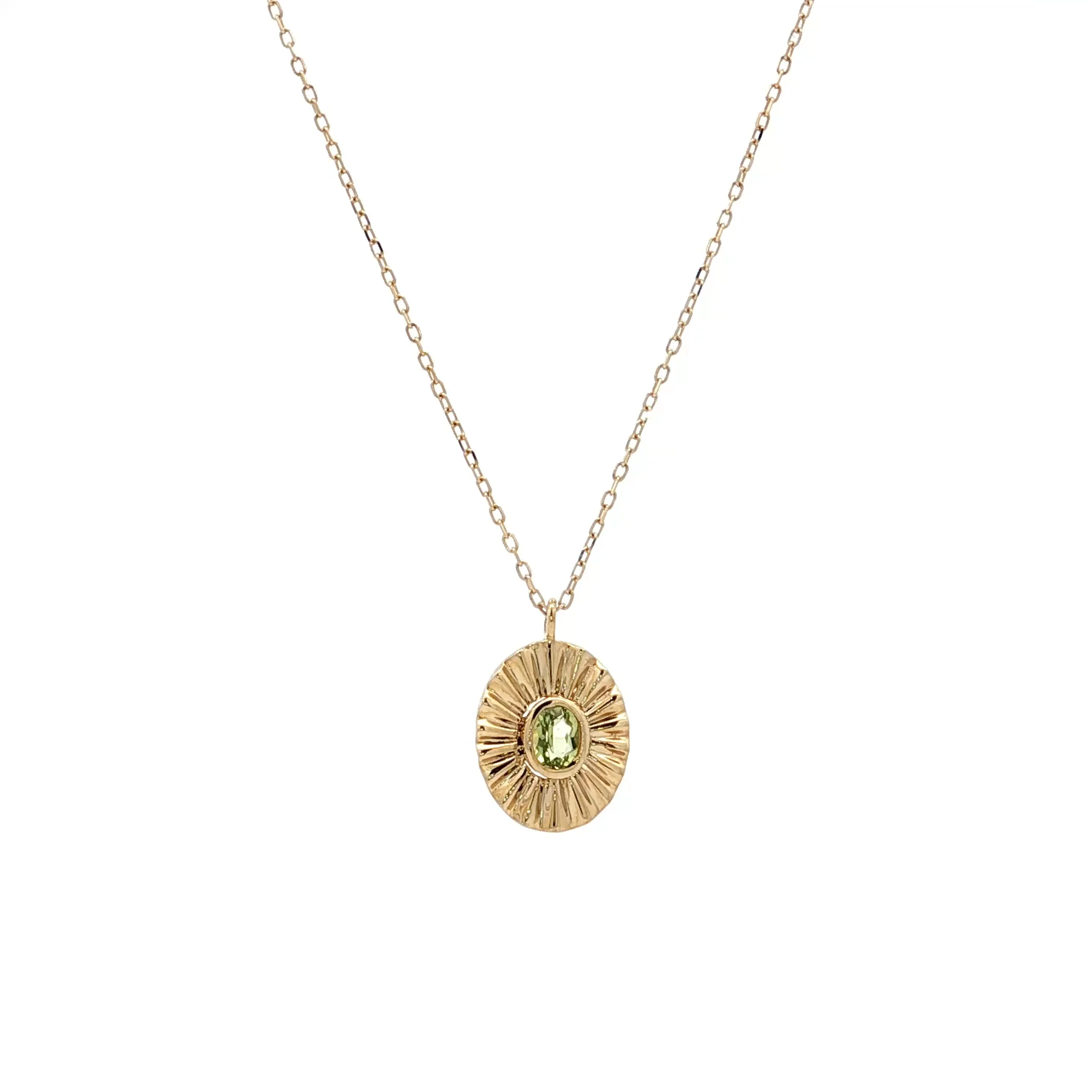 .10 Bezel Peridot Pendant Necklace 14k Yellow Gold