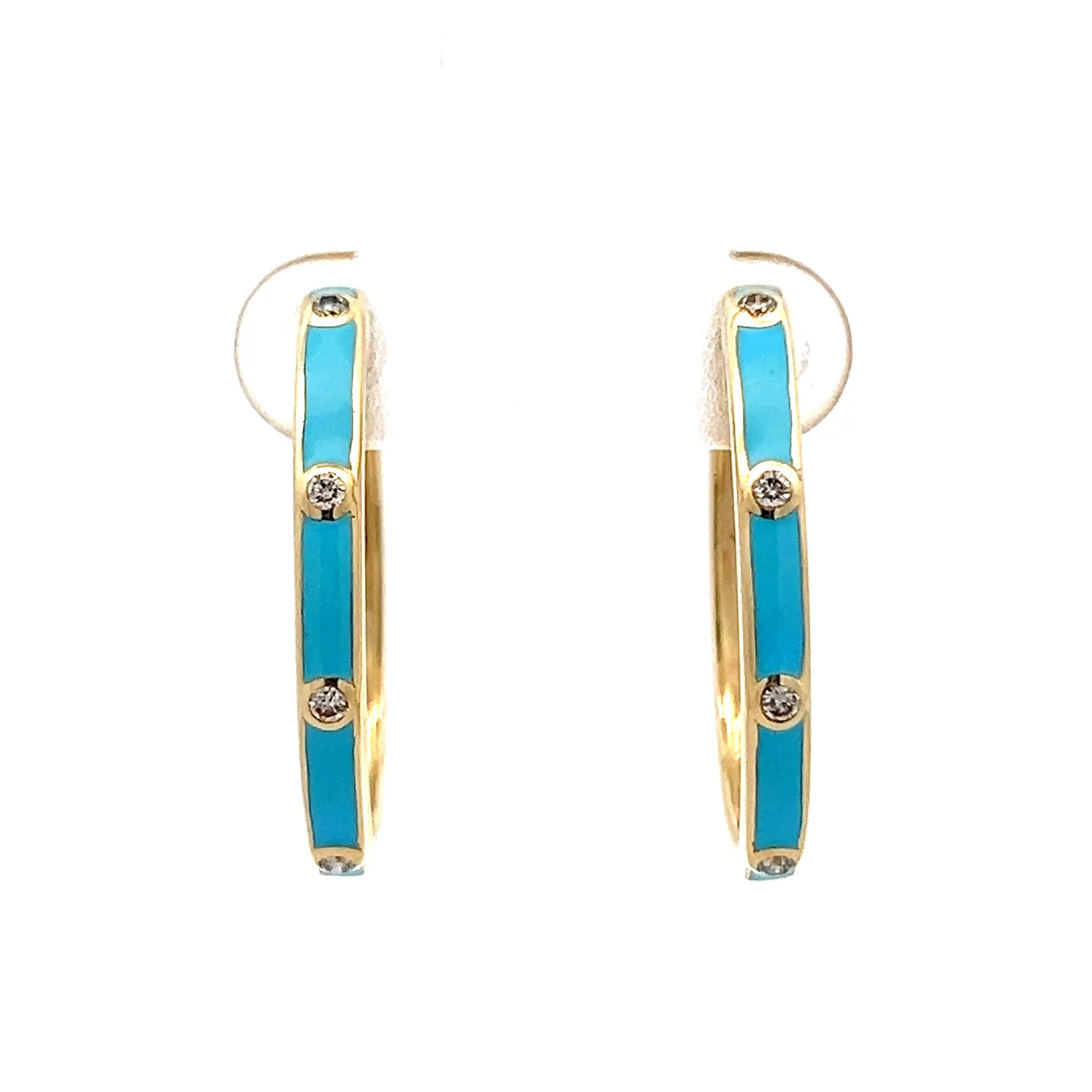 .10 Blue Enamel & Diamond Hoop Earrings in 14k