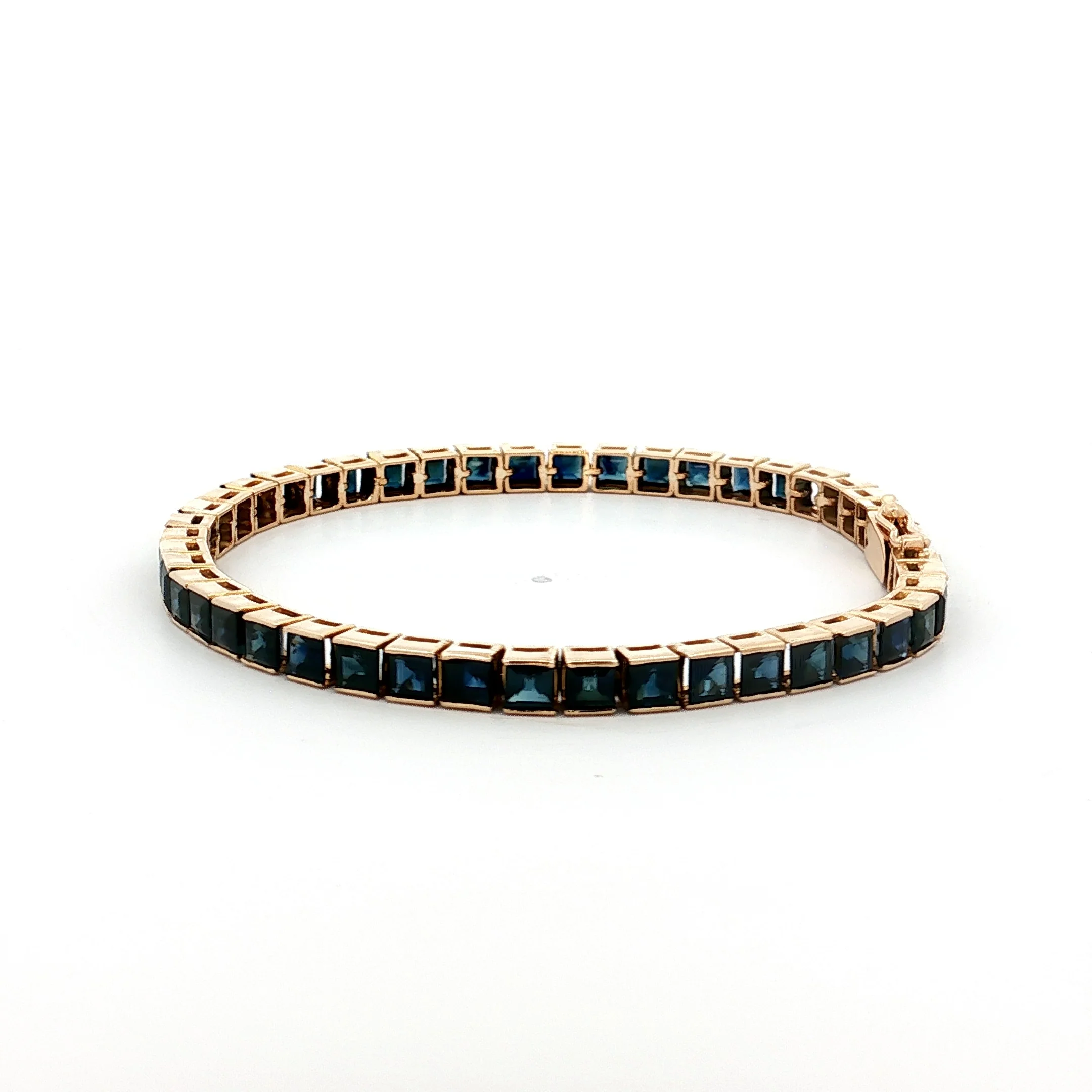 10 Carat Step Cut Sapphire Tennis Bracelet in 14k - Image 2