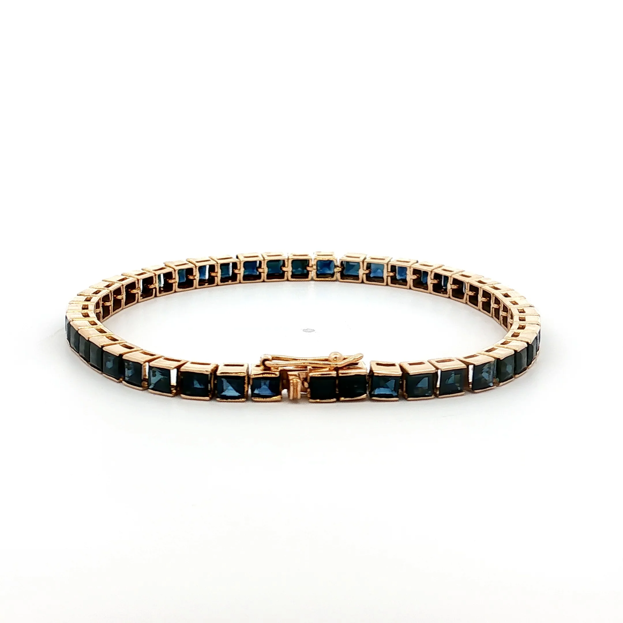 10 Carat Step Cut Sapphire Tennis Bracelet in 14k - Image 4