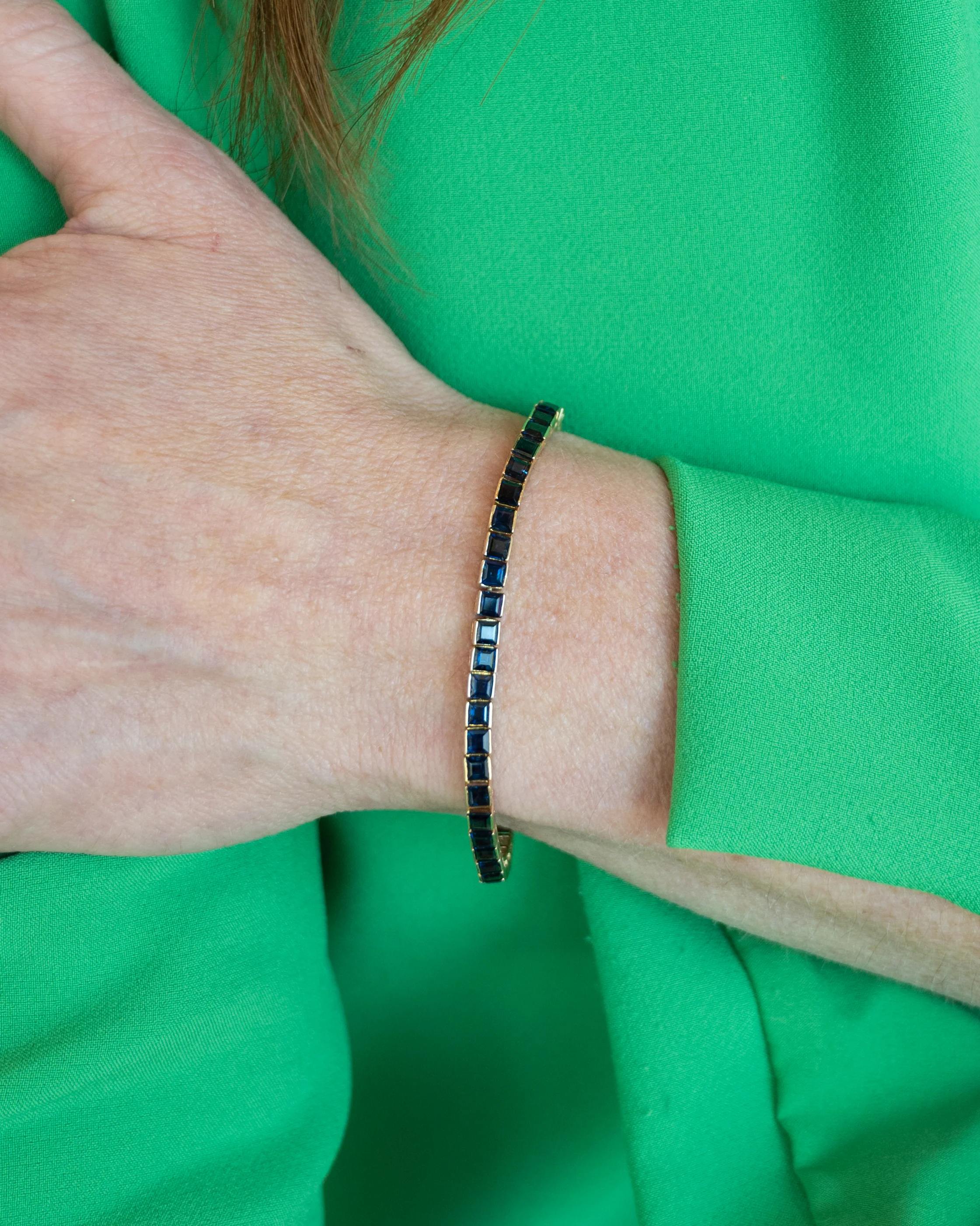 10 Carat Step Cut Sapphire Tennis Bracelet in 14k - Image 6