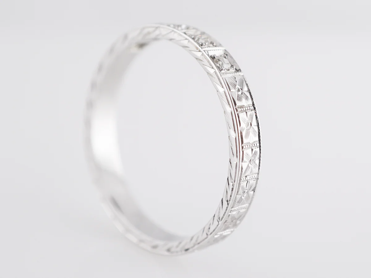 .10 Deco Single Cut Diamond Wedding Band in 18K White Gold - Image 4