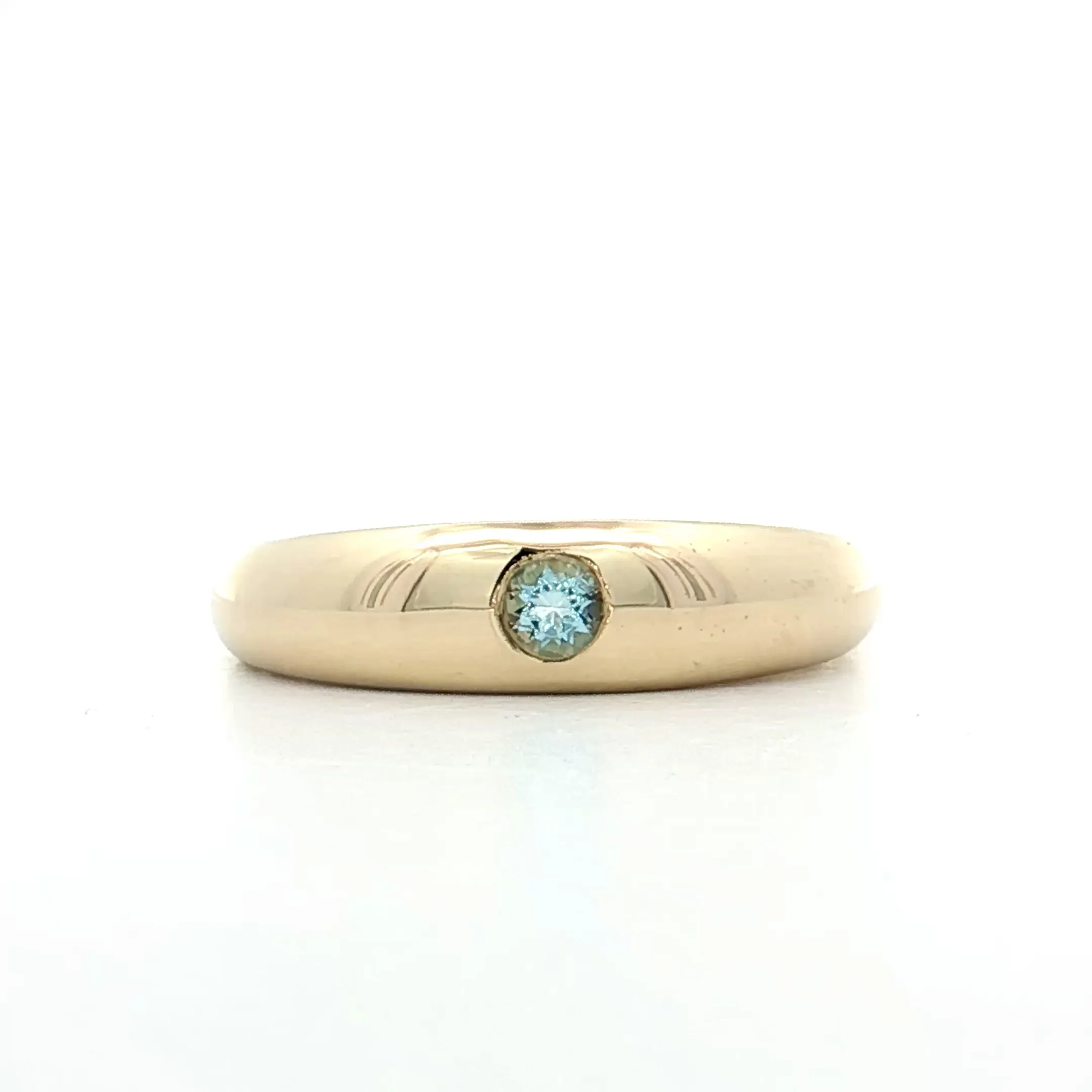 .10 Flush Set Aquamarine Stacking Ring 14k Yellow Gold