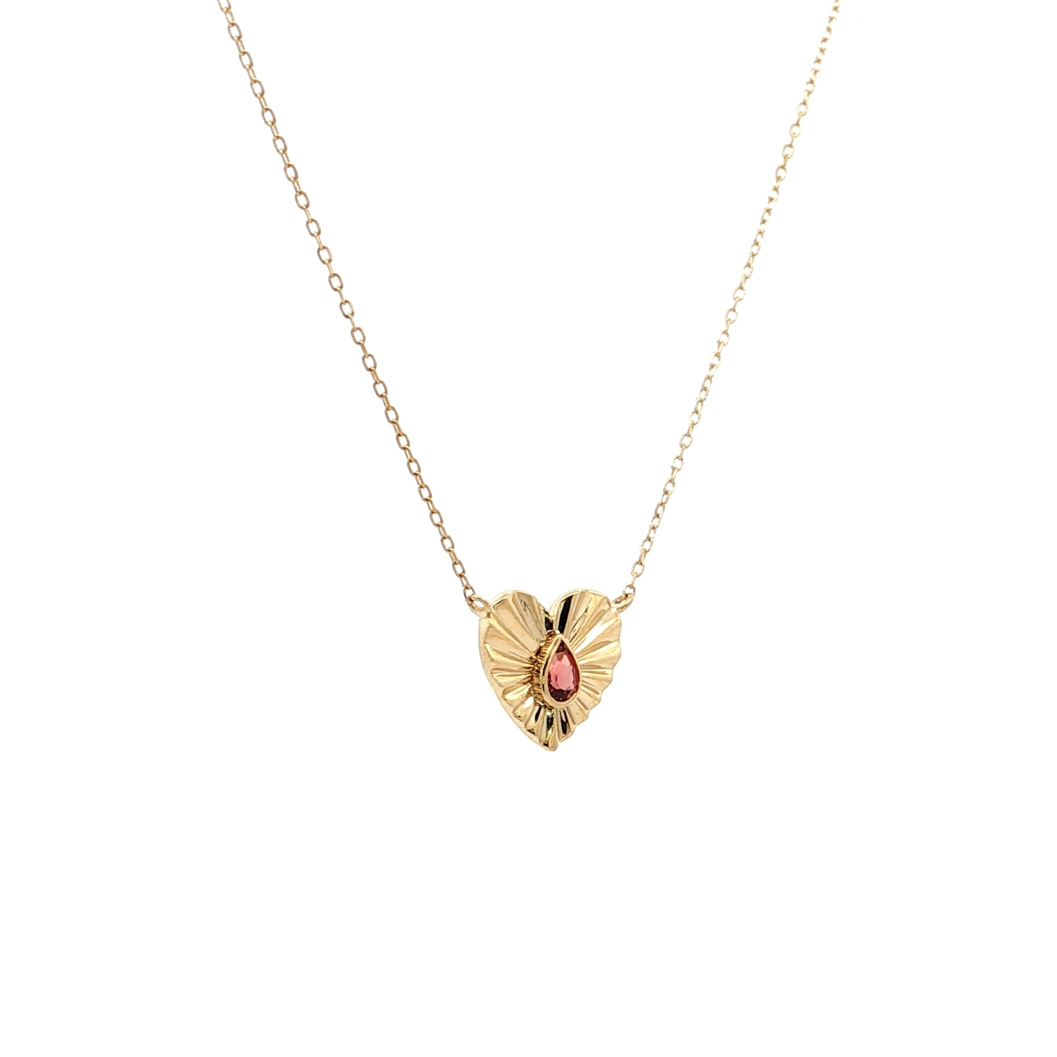 .10 Garnet Fluted Heart Pendant Necklace 14k - Image 3
