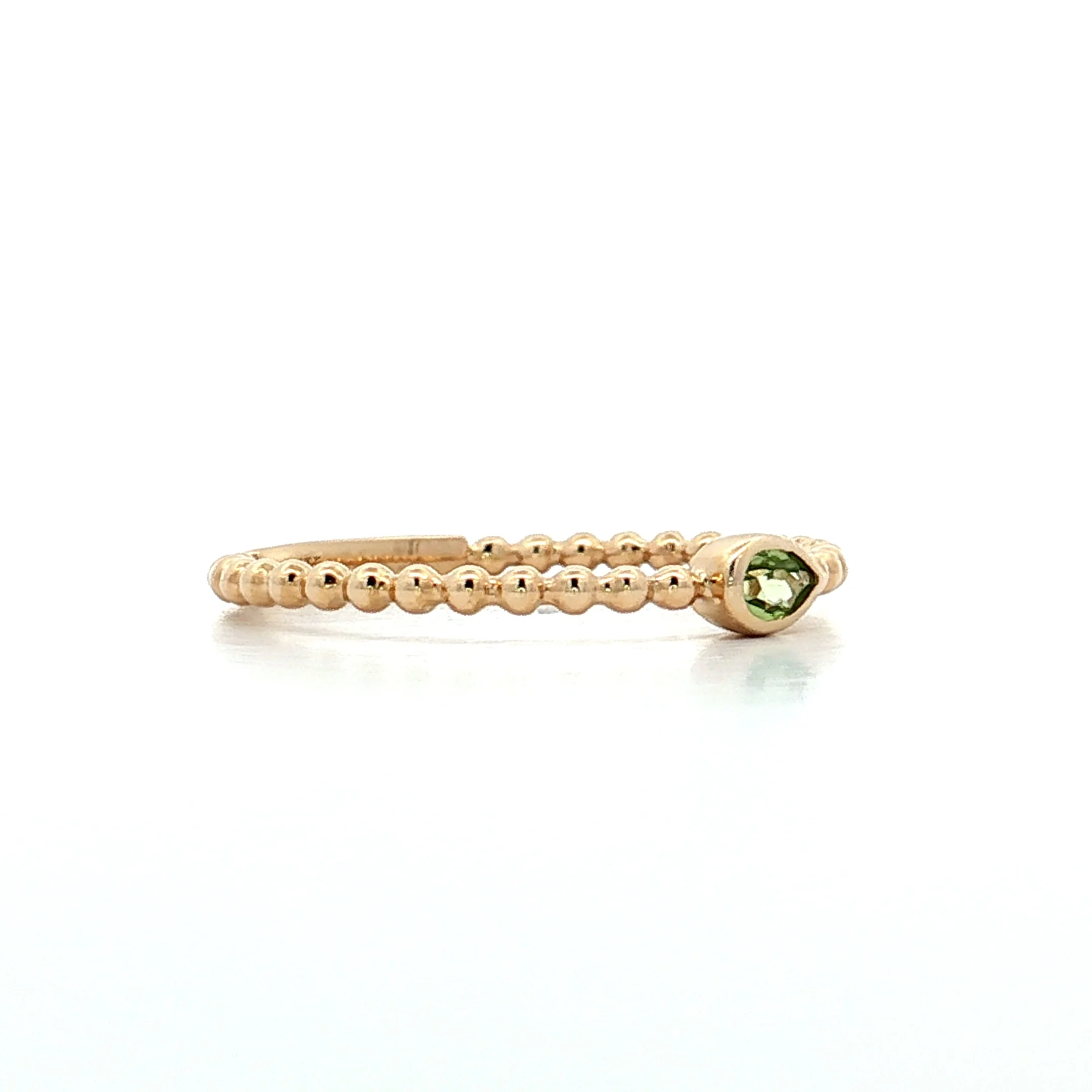 .10 Pear Cut Peridot Stacking Ring 14k Yellow Gold - Image 3