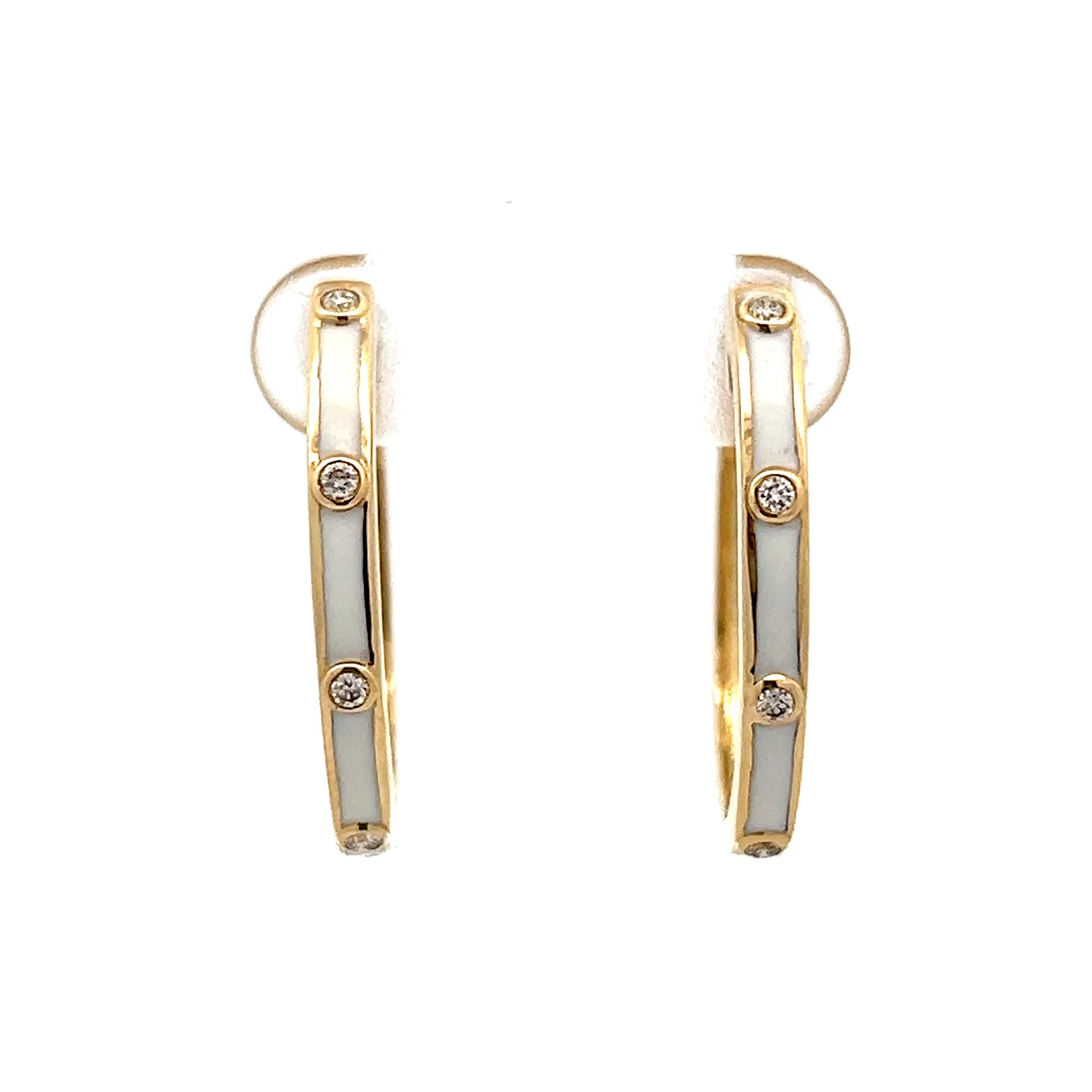 .10 White Enamel & Diamond Hoop Earrings in 14k