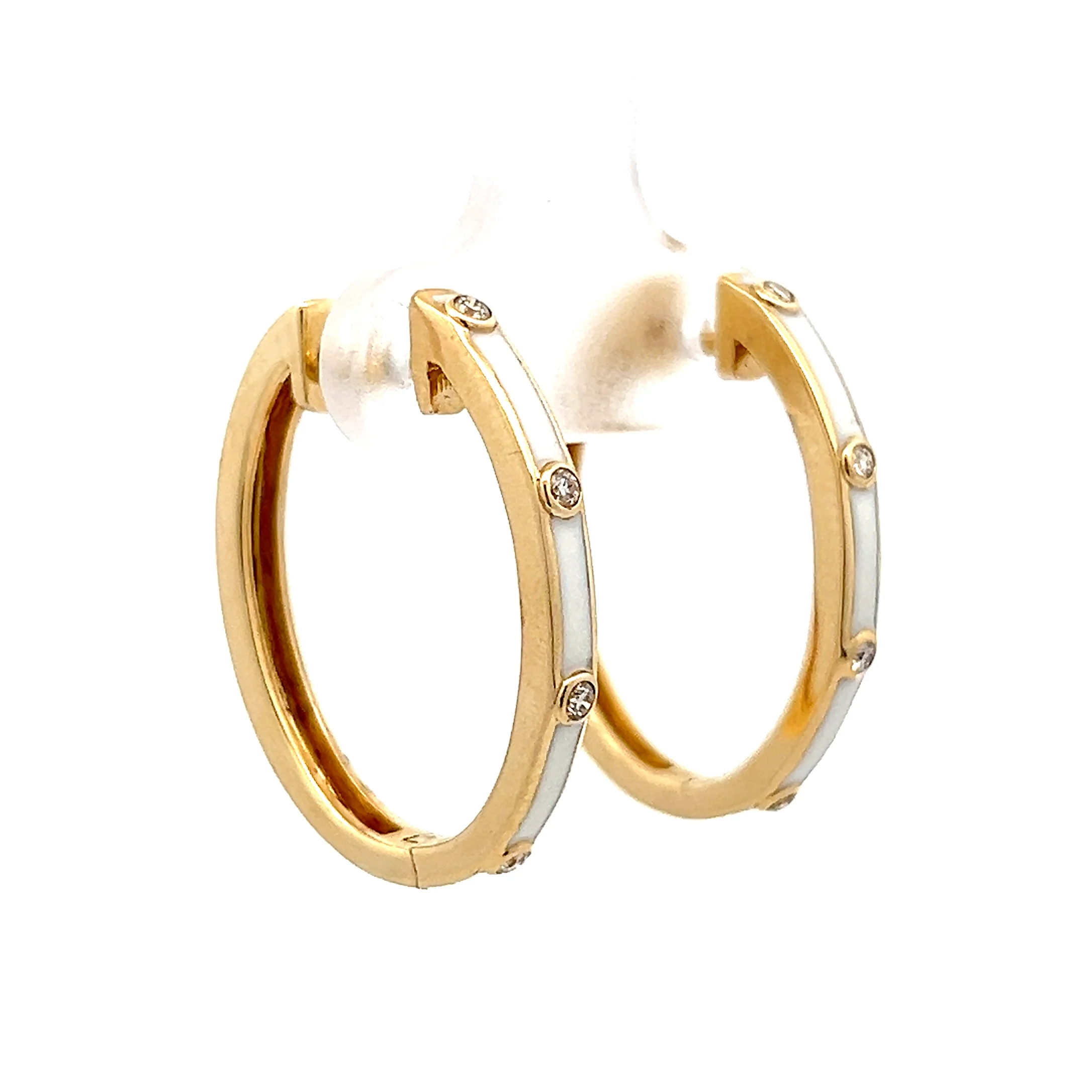 .10 White Enamel & Diamond Hoop Earrings in 14k - Image 3