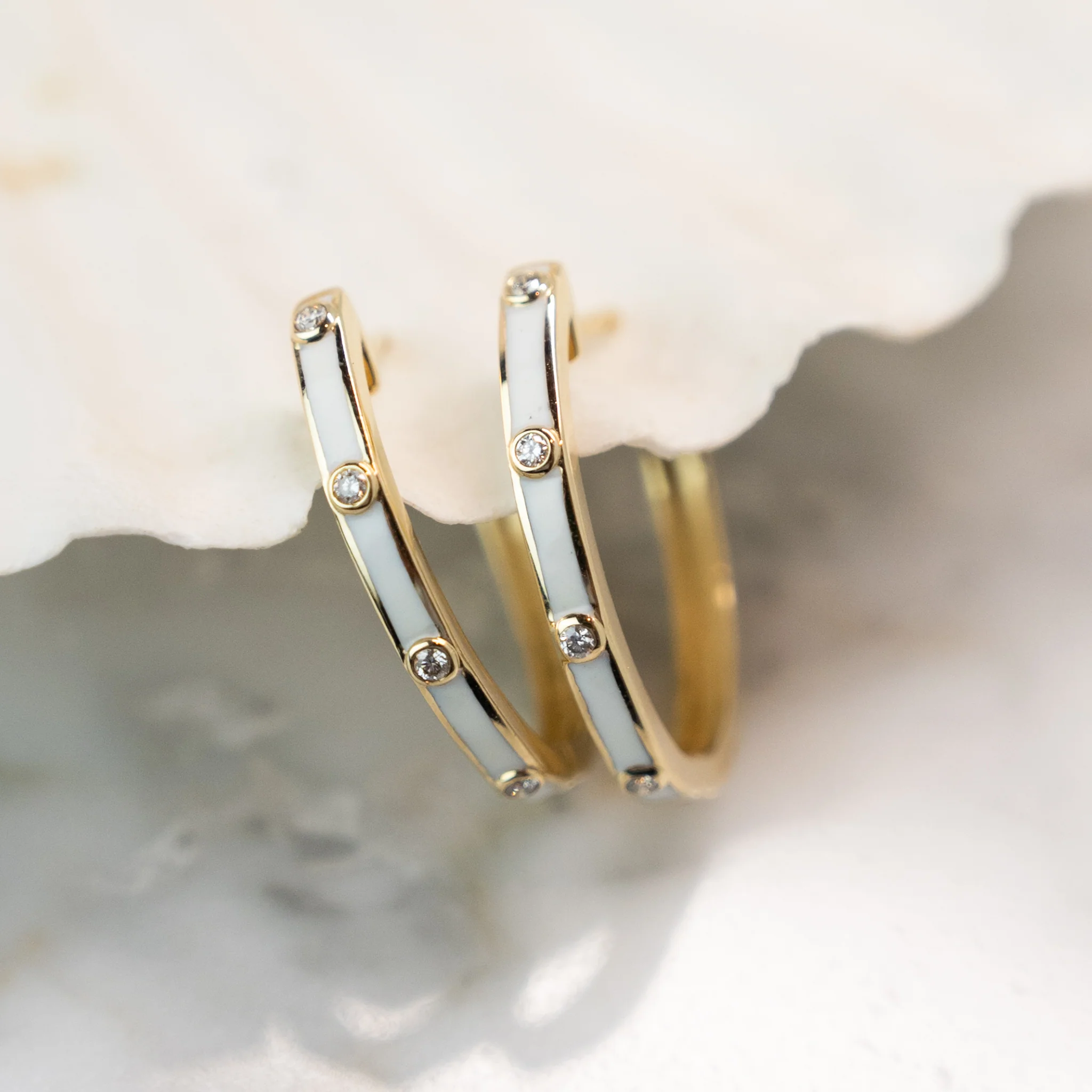 .10 White Enamel & Diamond Hoop Earrings in 14k - Image 4