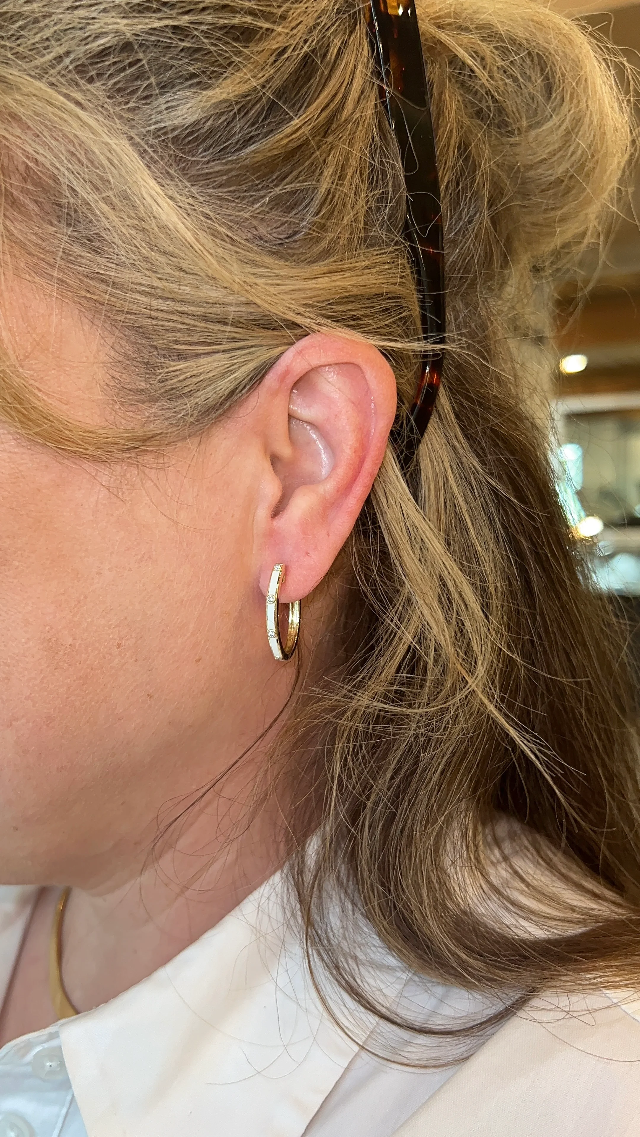 .10 White Enamel & Diamond Hoop Earrings in 14k - Image 5