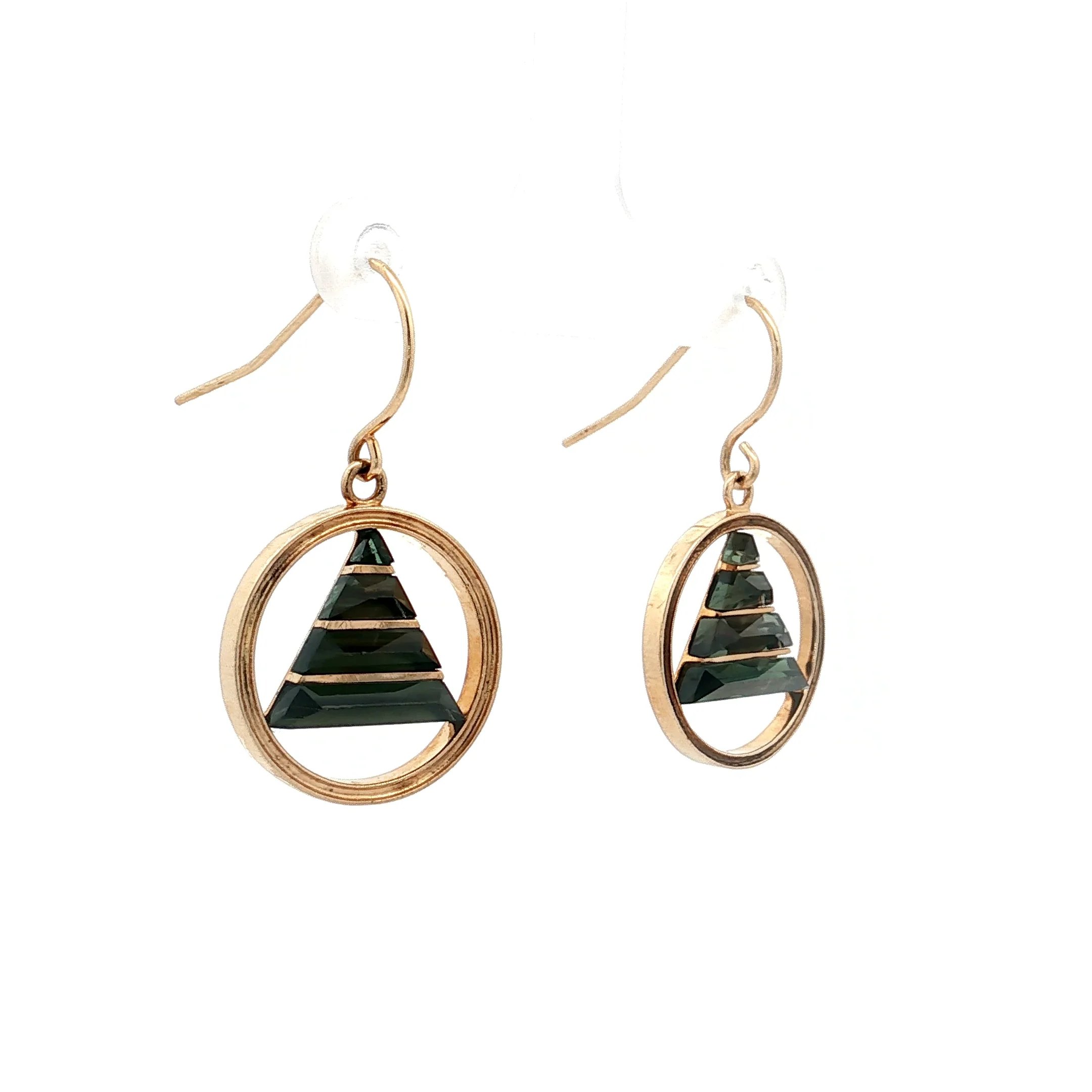 11.12 Green Tourmaline Dangle Earrings 14k Yellow Gold - Image 3