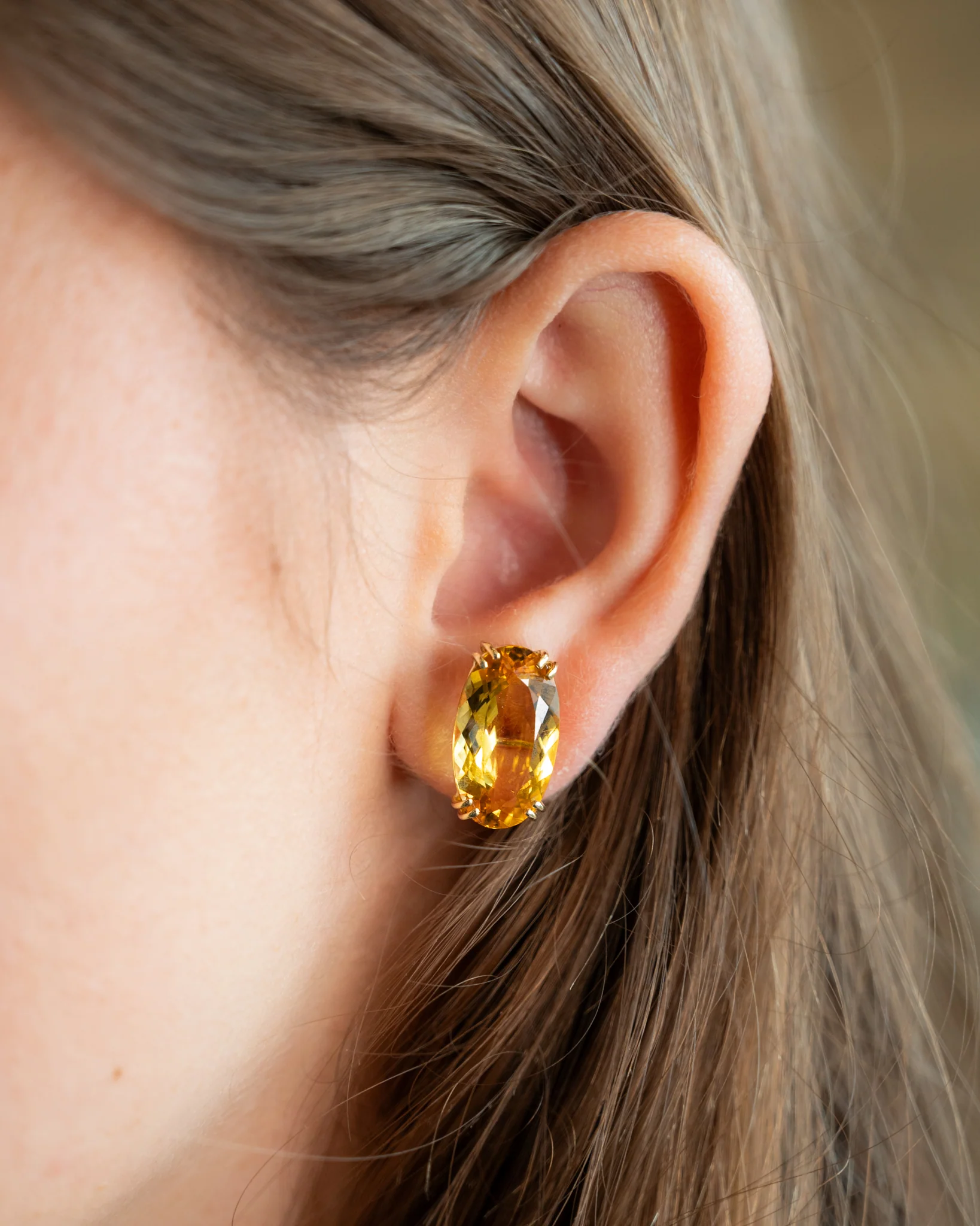 11.22 Oval Citrine Large Stud Earrings in 14k - Image 6