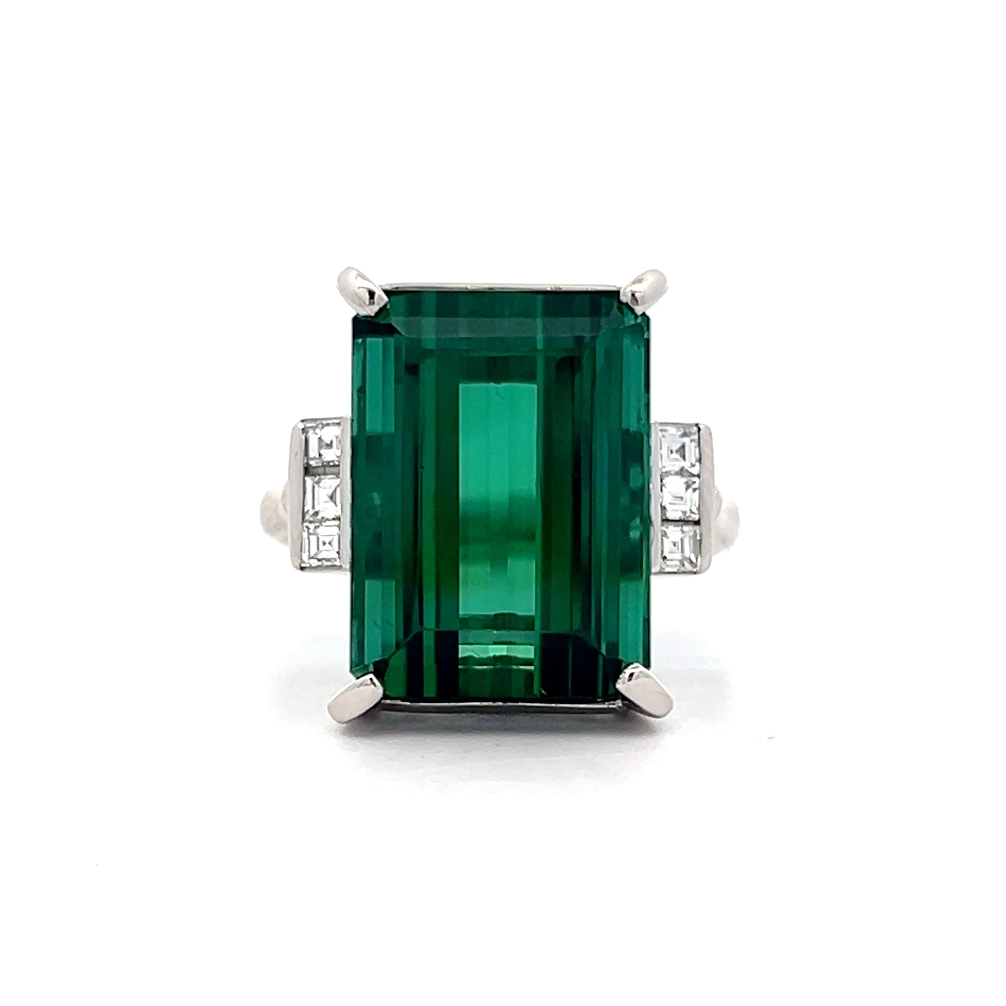 11.43 Green Tourmaline & Diamond Ring in Platinum