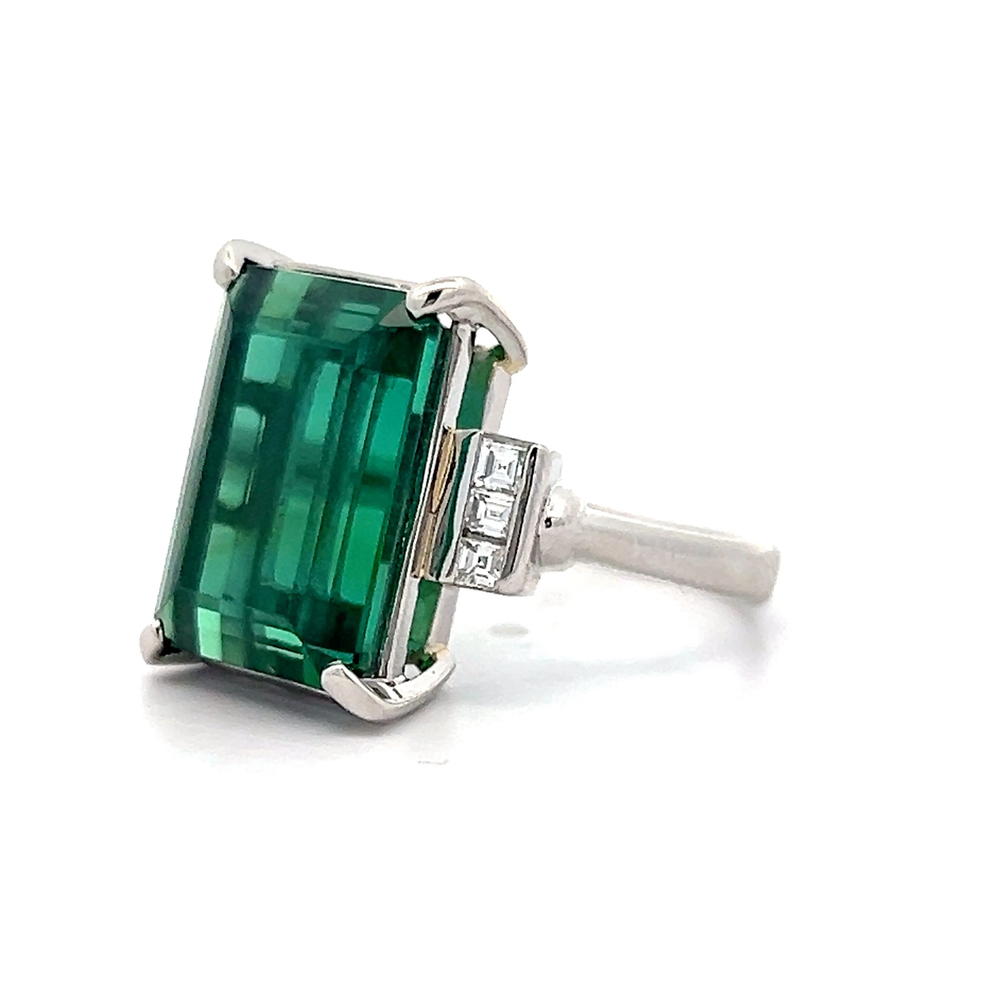 11.43 Green Tourmaline & Diamond Ring in Platinum - Image 2