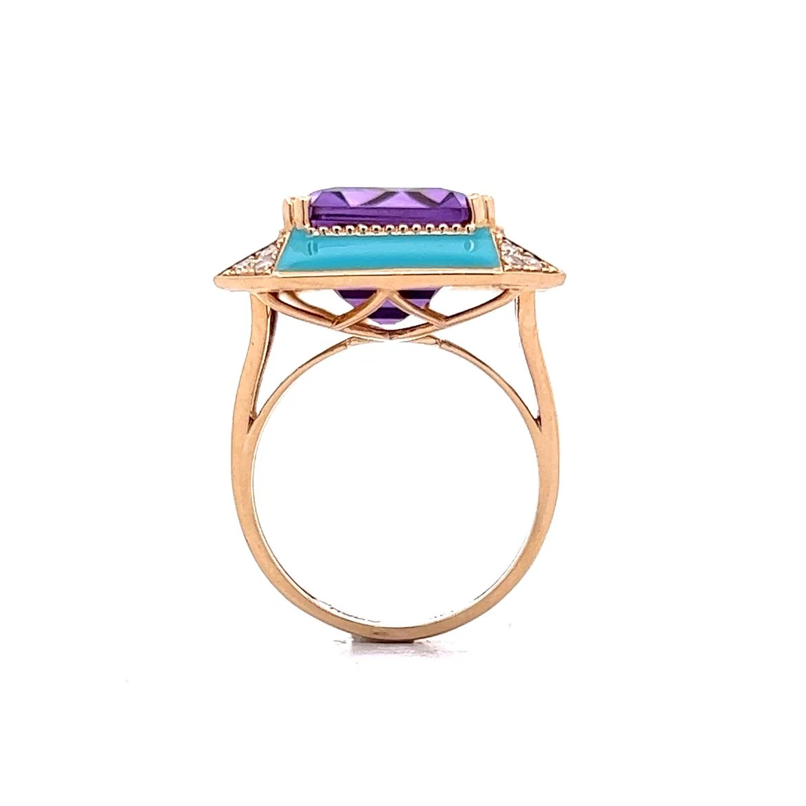 11.80 Emerald Cut Amethyst Cocktail Ring in 14k Yellow Gold - Image 4