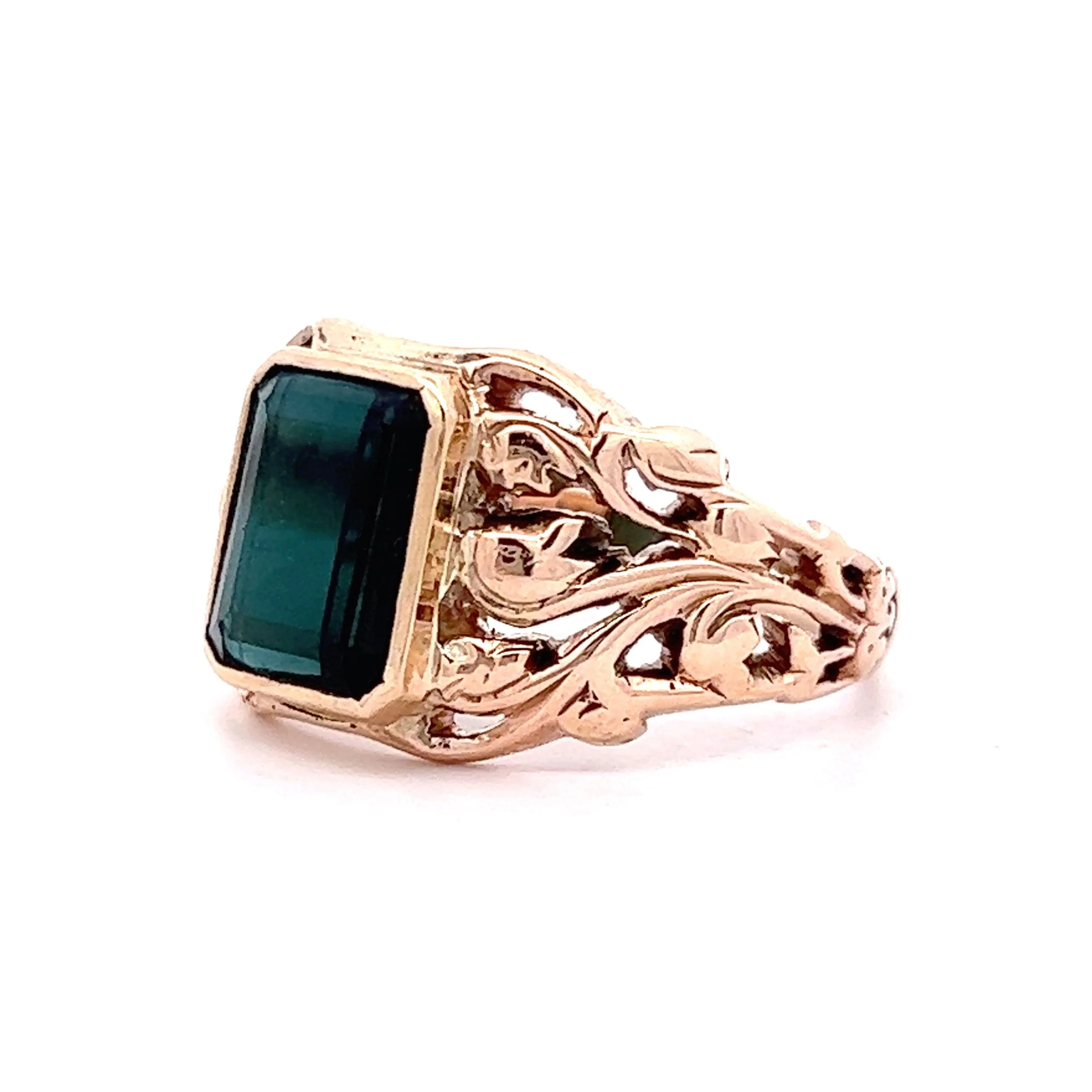 Vintage Art Nouveau Tourmaline Ring in 14k Yellow Gold - Image 2