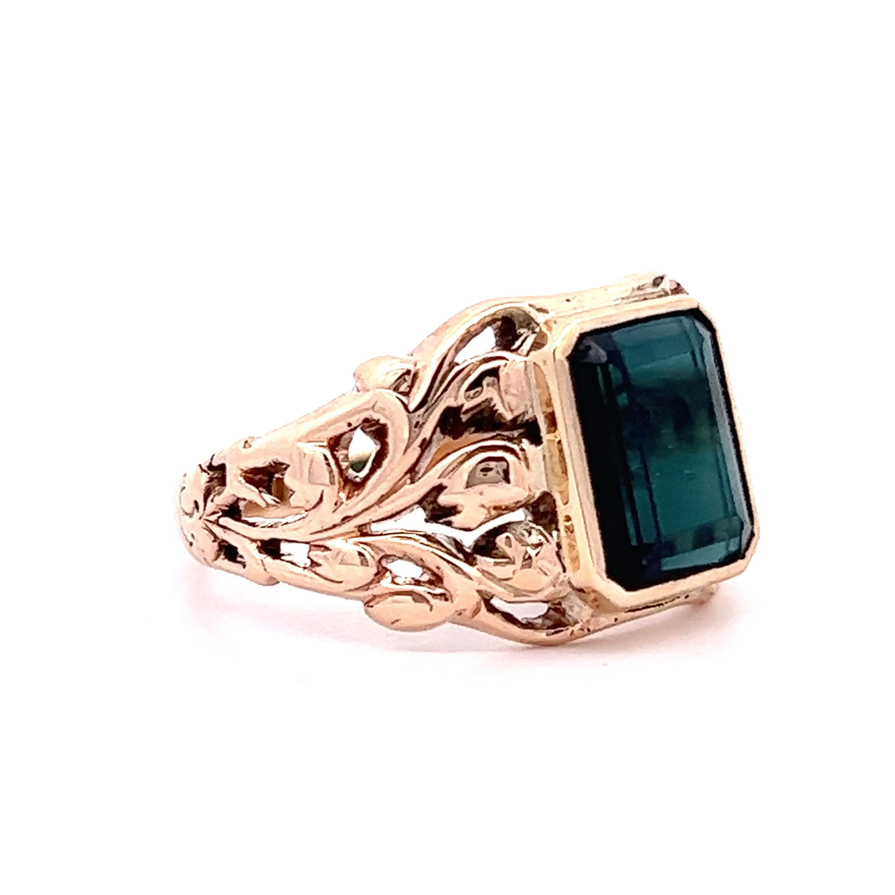 Vintage Art Nouveau Tourmaline Ring in 14k Yellow Gold - Image 3