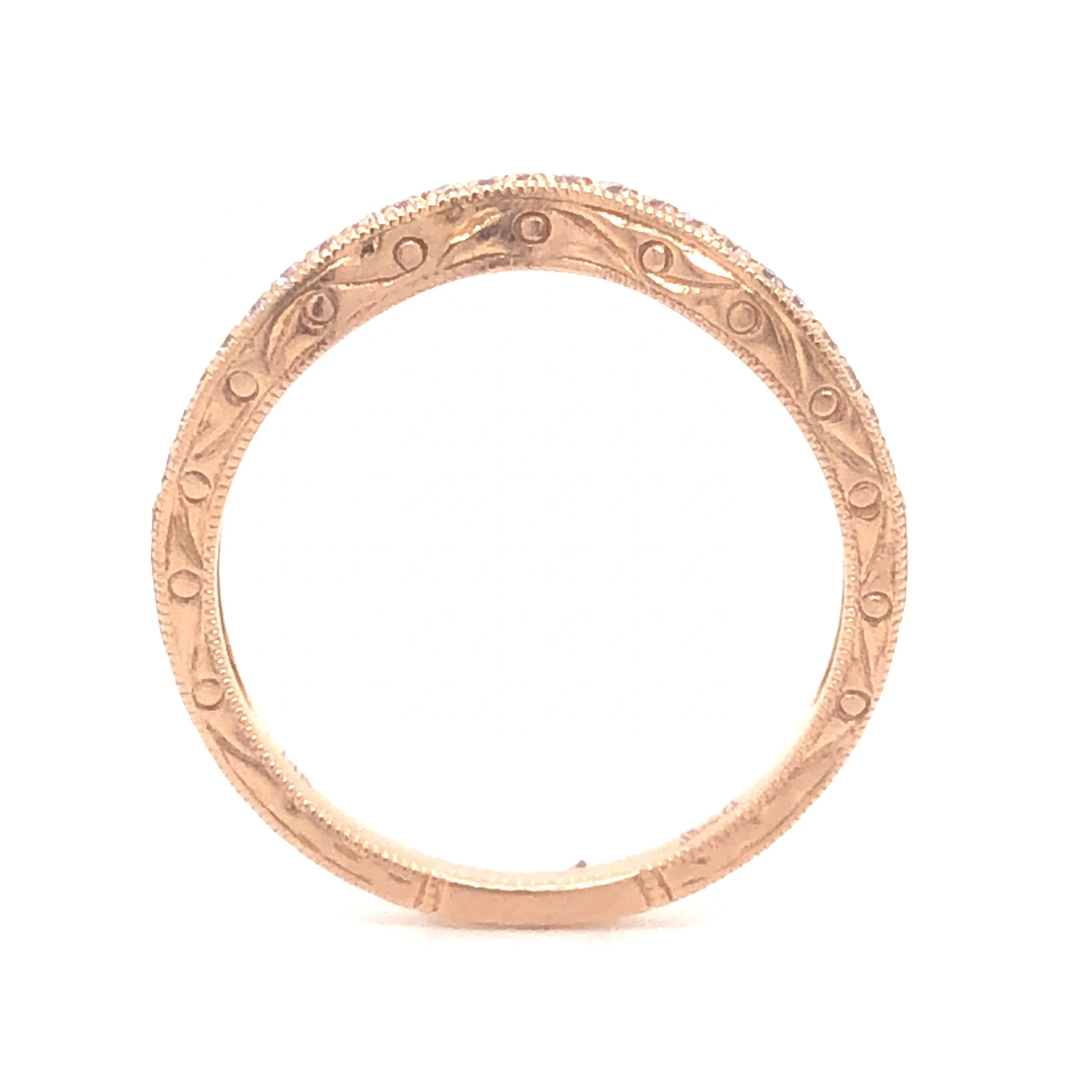 .11 Engraved Curved Diamond Wedding Band in 14k Rose Gold - Image 4