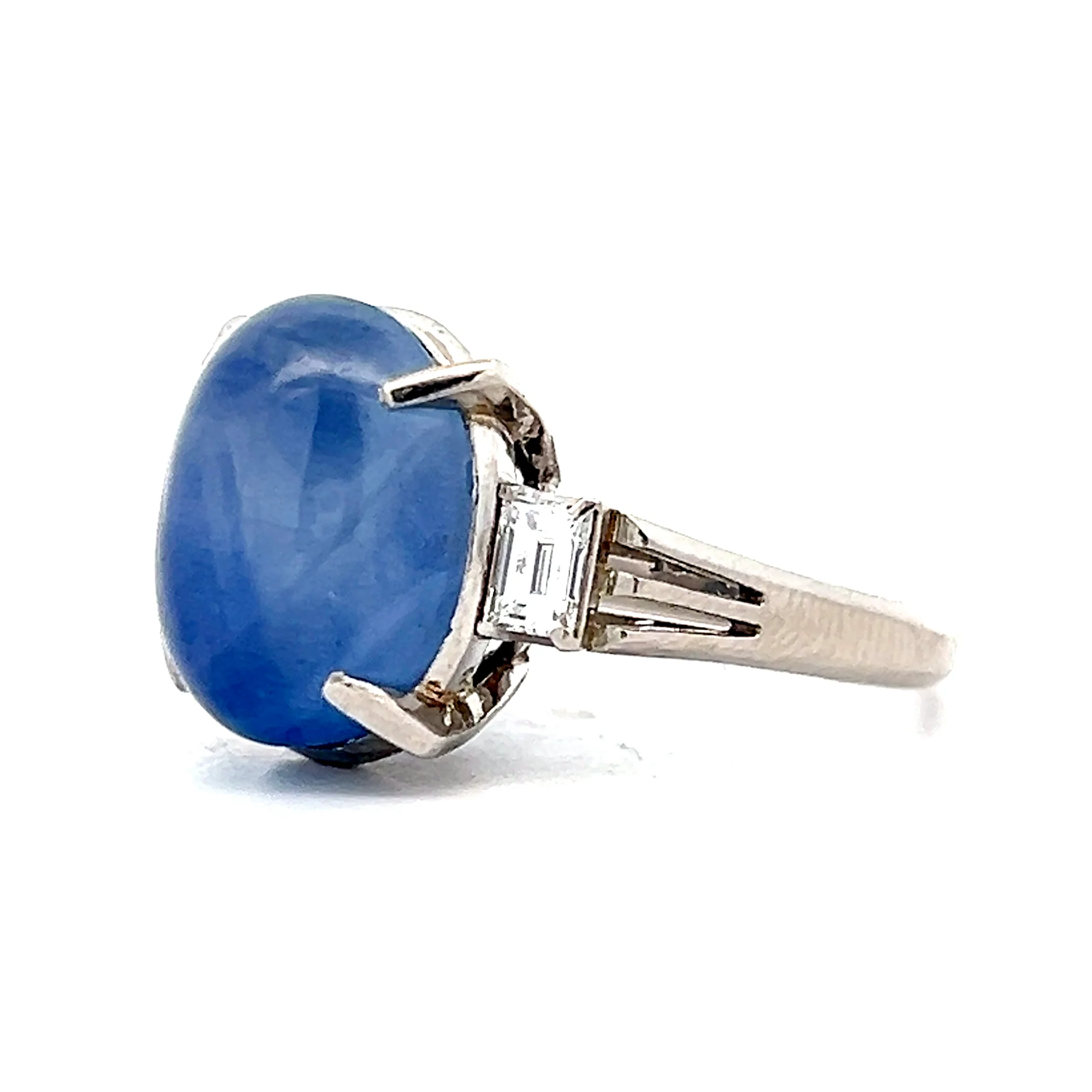 12.08 Star Cabochon Cut Sapphire Cocktail Ring in Platinum - Image 2