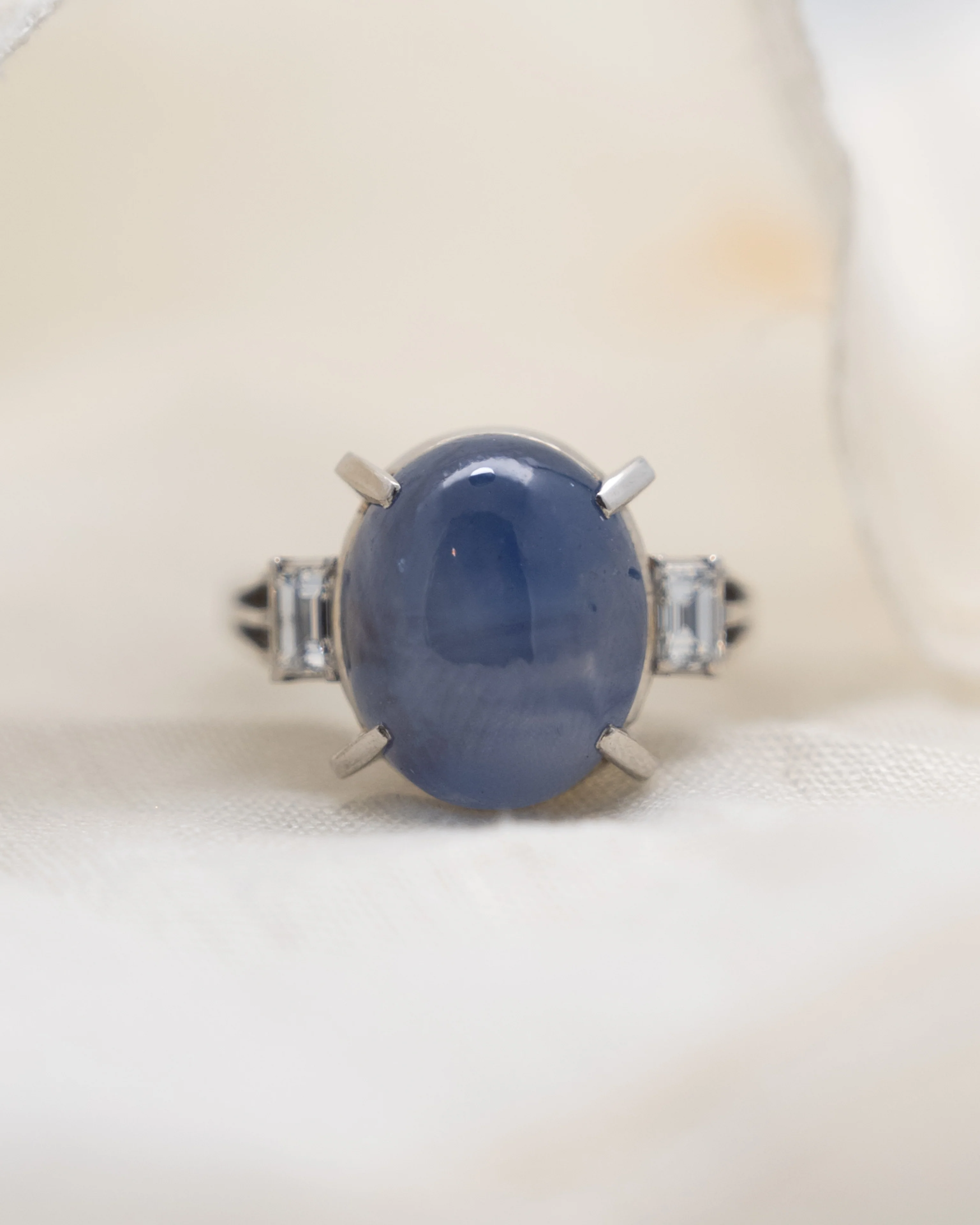 12.08 Star Cabochon Cut Sapphire Cocktail Ring in Platinum - Image 6