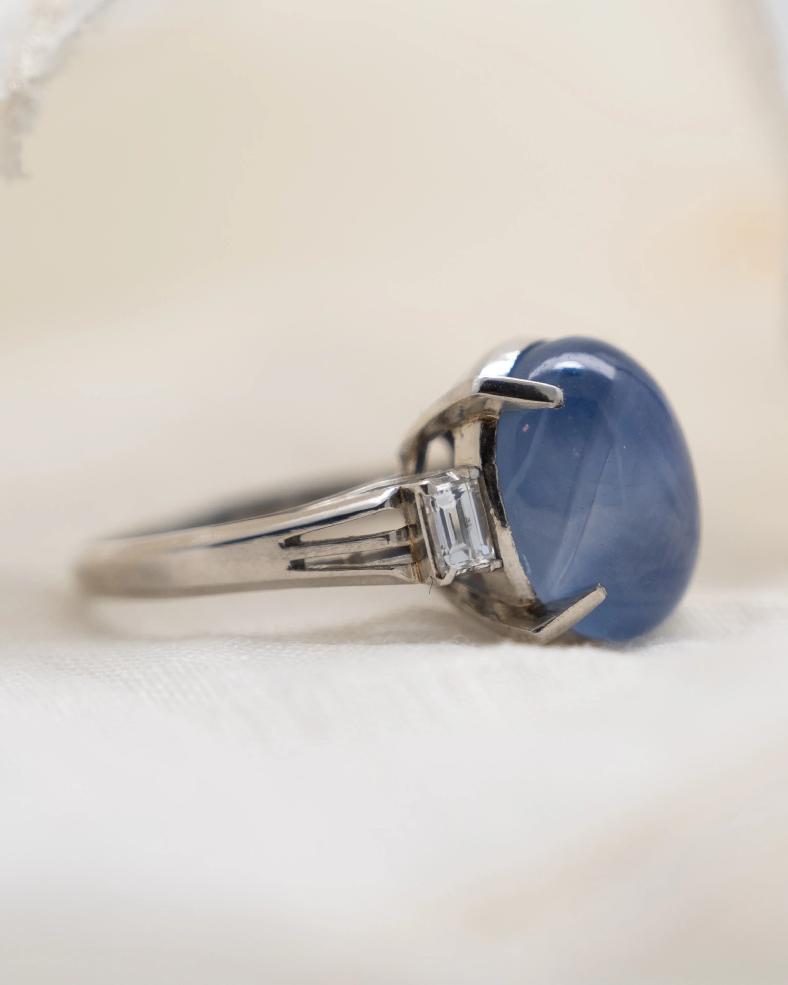 12.08 Star Cabochon Cut Sapphire Cocktail Ring in Platinum - Image 7